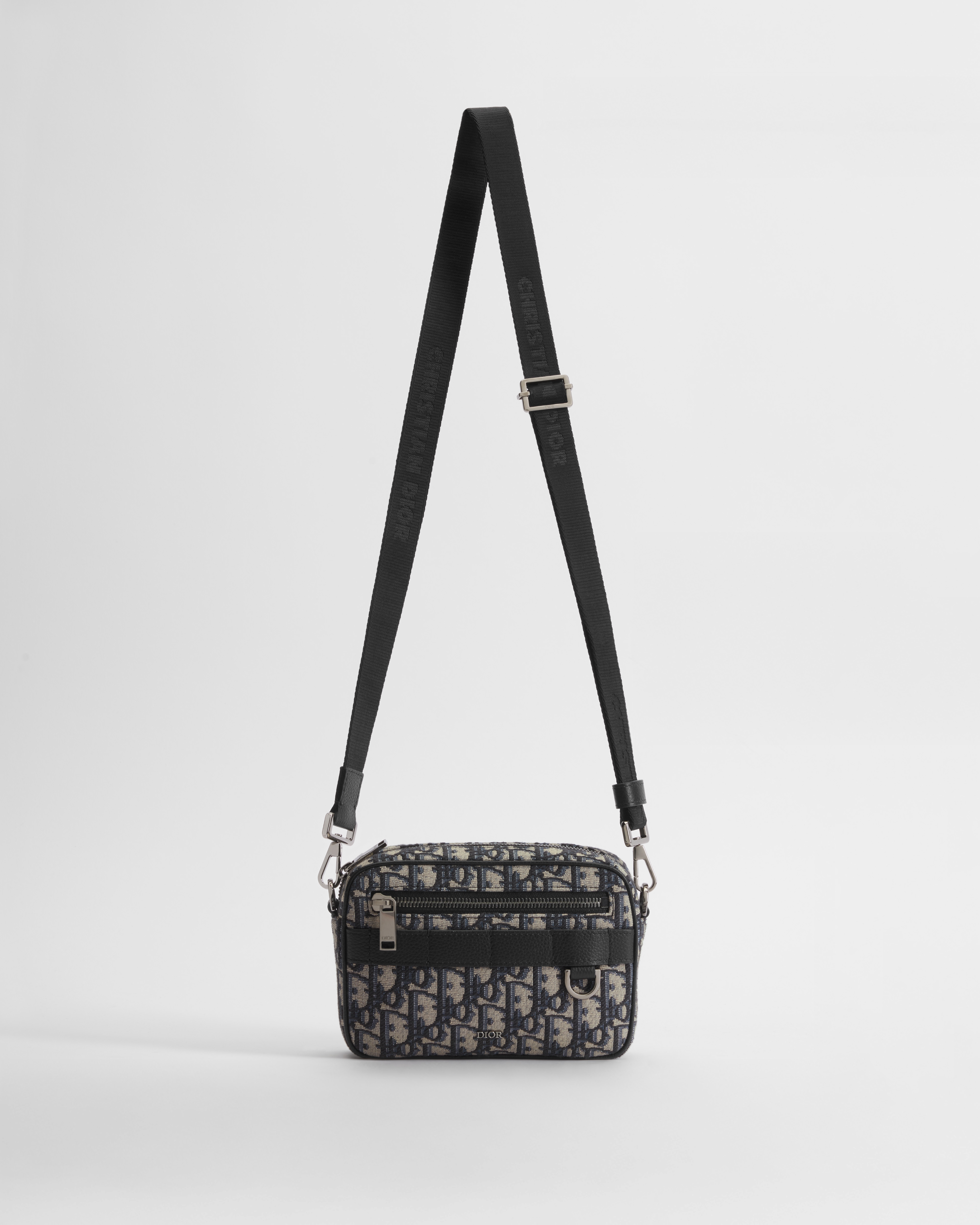 迷你 Safari 郵差袋 米色和黑色 Dior Oblique 圖案緹花 E07