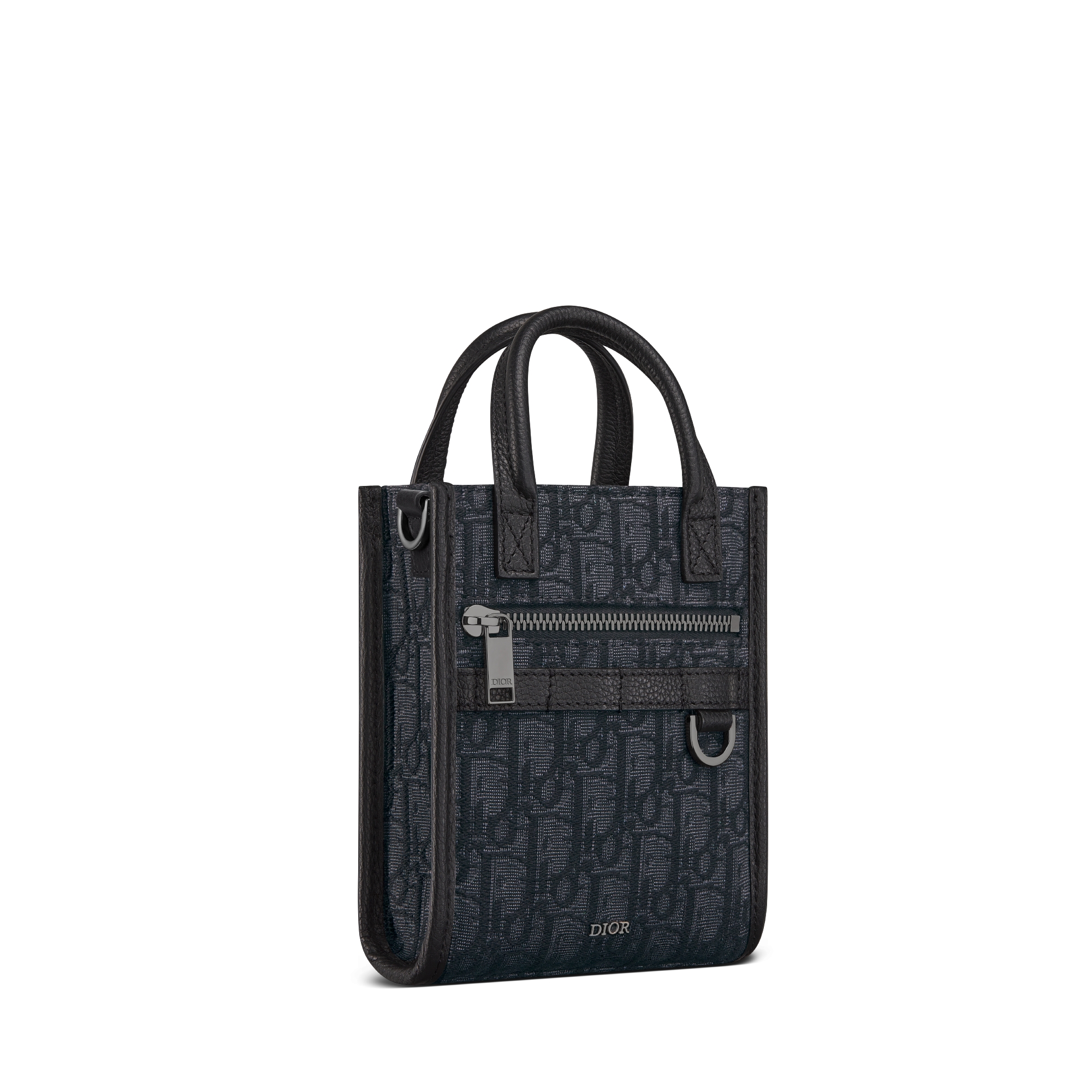 Safari North-South Mini Tote Bag Dior Oblique Jacquard und genarbtes Kalbsleder in Schwarz E03