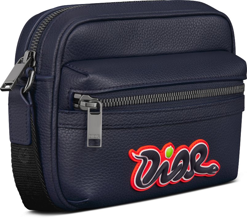 DIOR AND KAWS Mini Rider 2.0 Zipped Messenger Bag Three quarter closed view