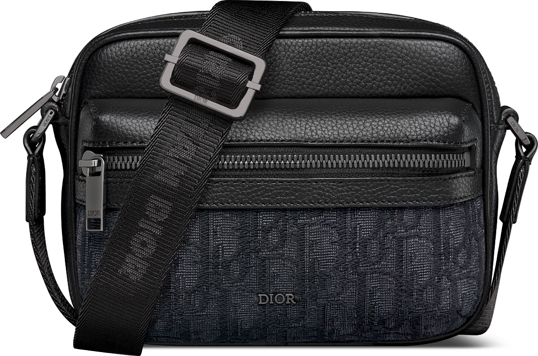 DIOR Mini Rider 2.0 Zipped Messenger Bag Black Dior Oblique Jacquard And Black Grained Calfskin Men