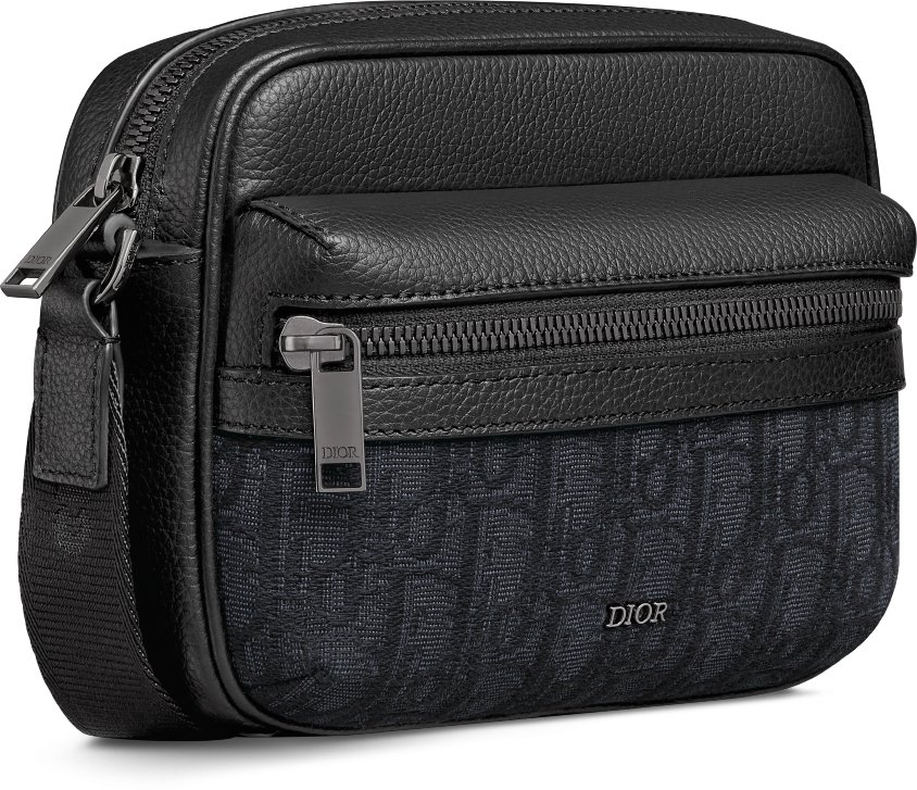 Mini Rider 2.0 Zipped Messenger Bag Black Dior Oblique Jacquard and Black Grained Calfskin DIOR