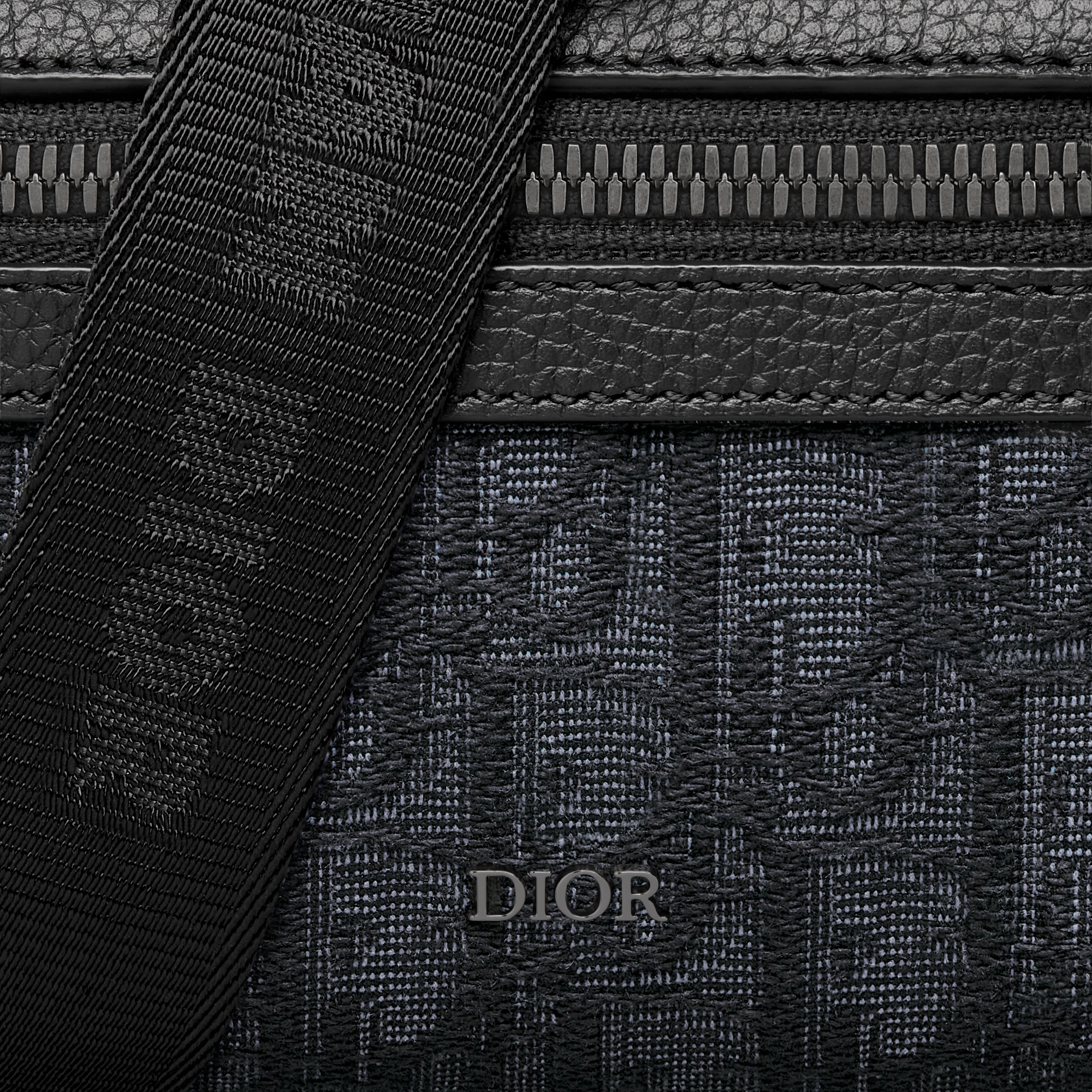 Mini Rider 2.0 Messenger Tasche mit Reißverschluss Dior Oblique Jacquard in Schwarz und genarbtes Kalbsleder in Schwarz E09