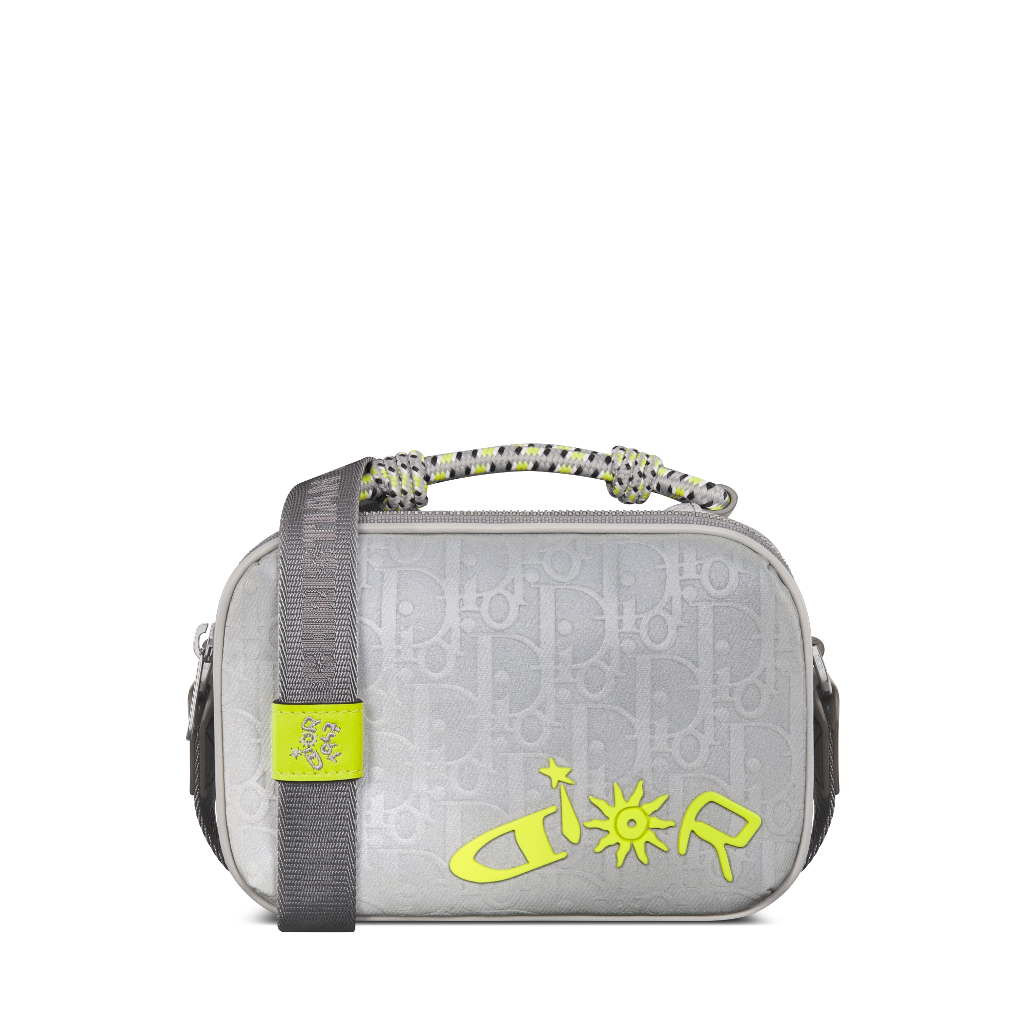 DIOR AND LEWIS HAMILTON 미니 지퍼 백 실버 톤 Dior Oblique 리플렉티브 나일론 E01