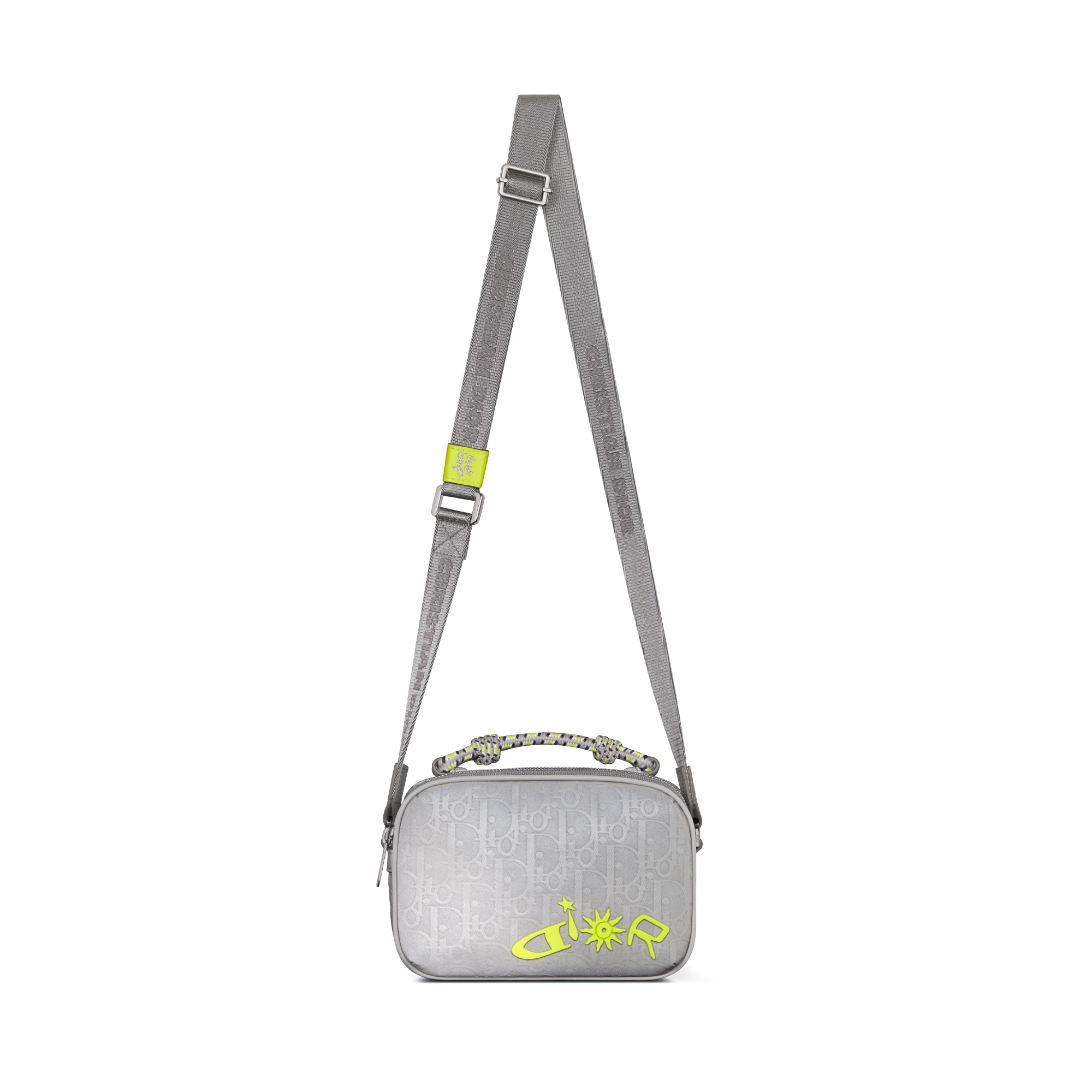 DIOR AND LEWIS HAMILTON 미니 지퍼 백 실버 톤 Dior Oblique 리플렉티브 나일론 E07