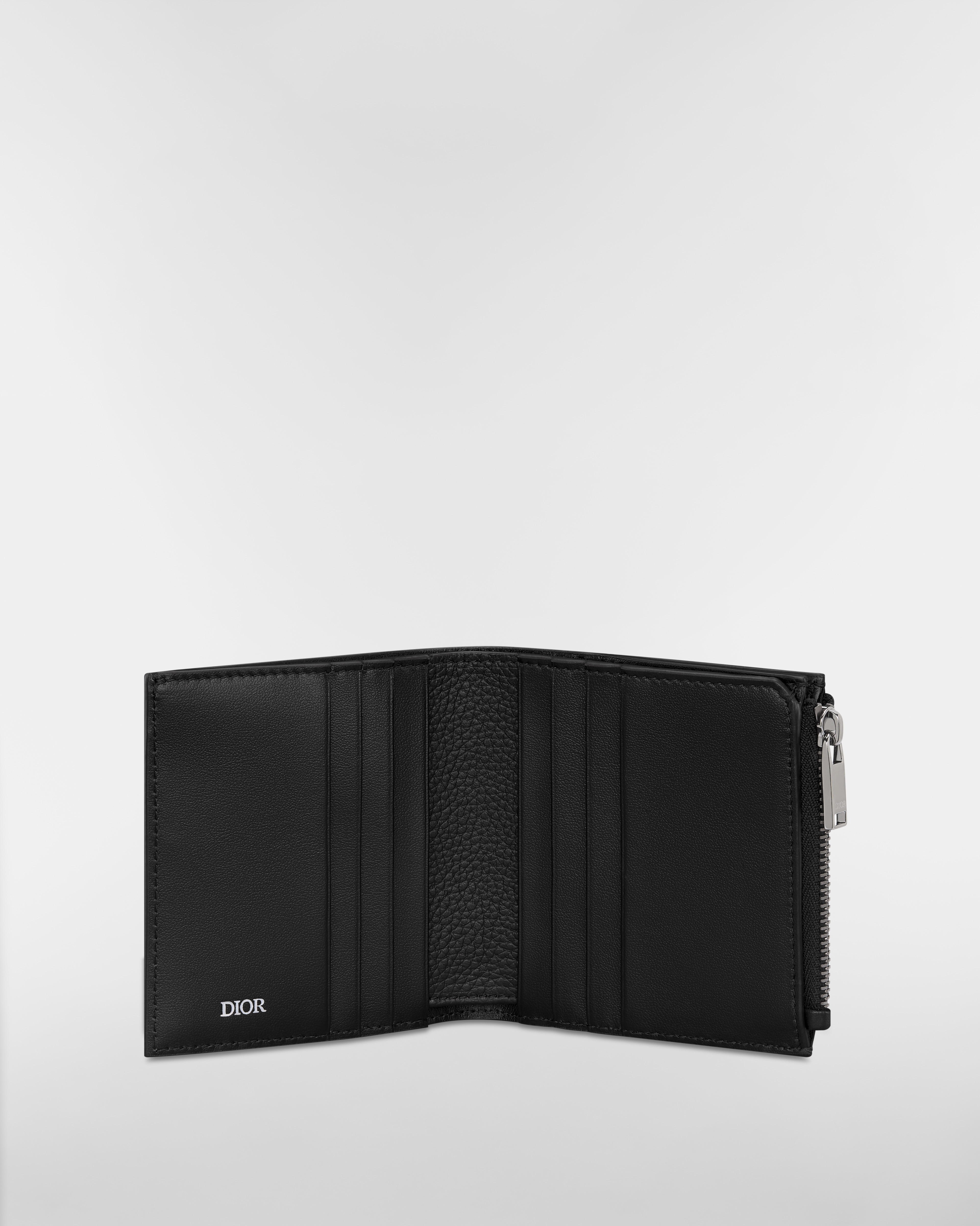 Portefeuille à deux volets CD Icon Cuir de veau grainé noir E07