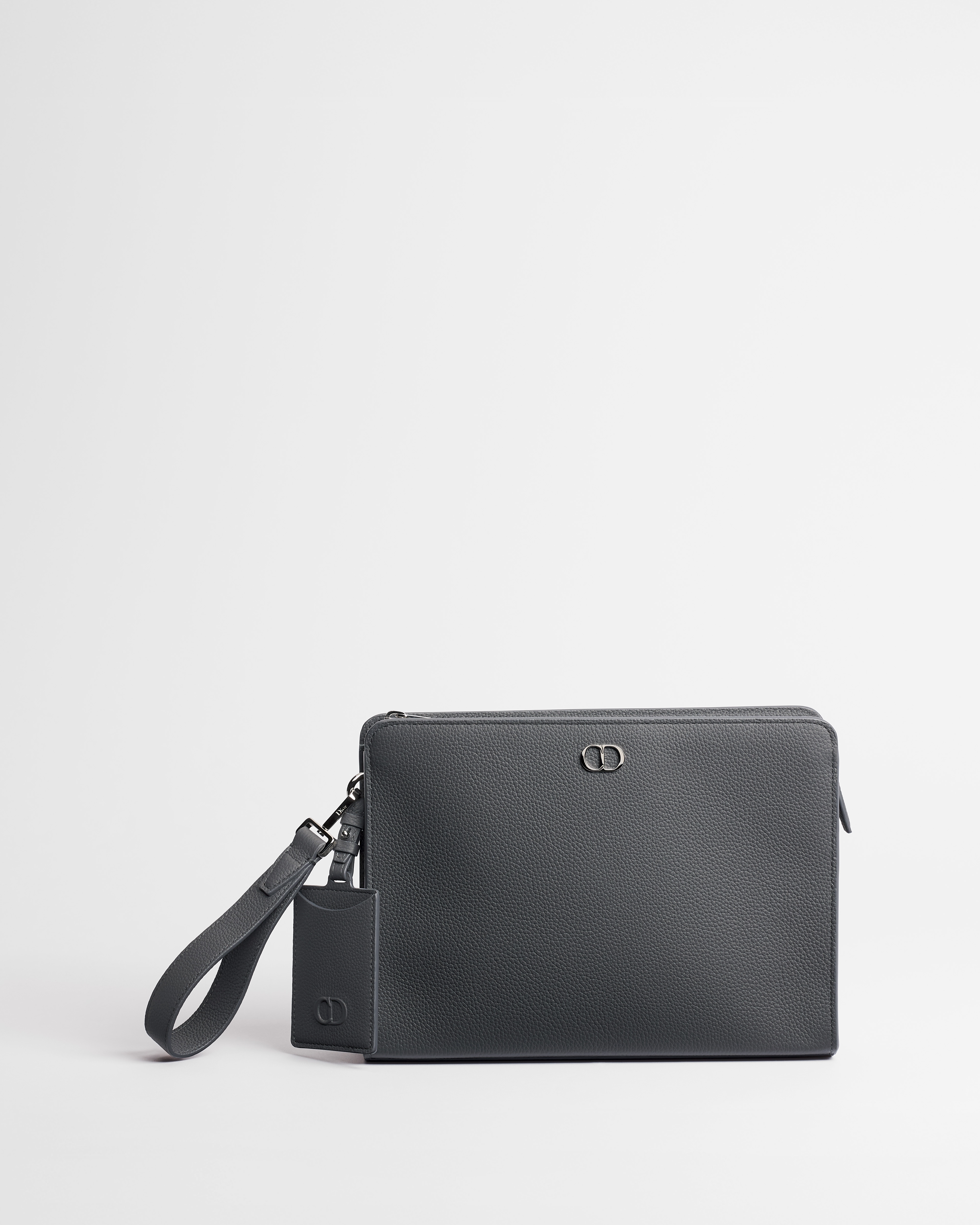 CD Icon A5 Triangle Pouch Gris Flanelle Grained Calfskin E01