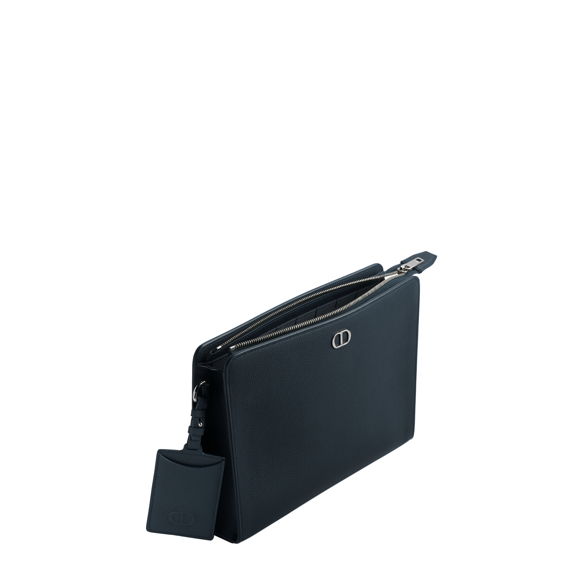 CD Icon A5 Triangle Pouch Navy Blue Grained Calfskin E03