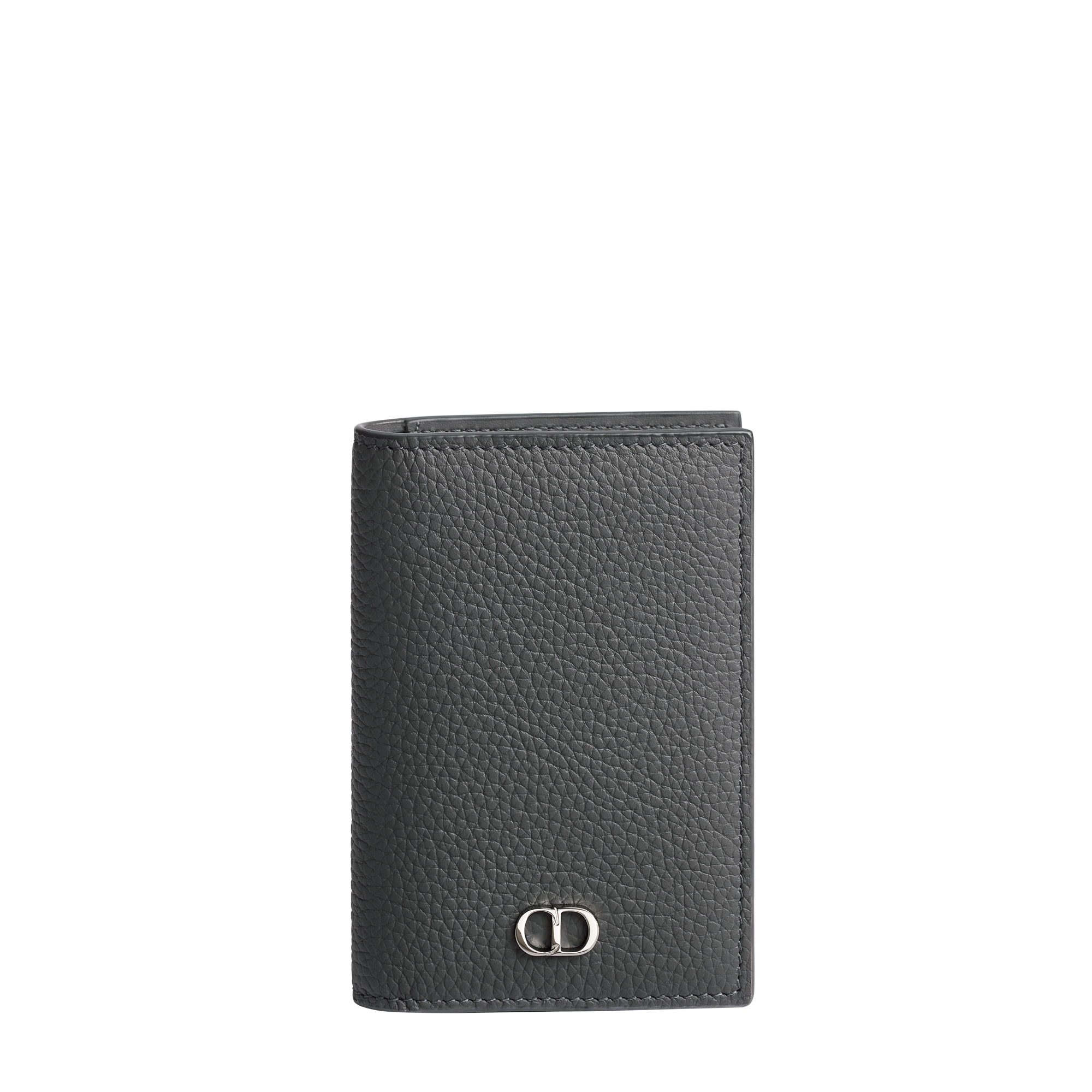CD Icon Bifold Card Holder Gris Flanelle Grained Calfskin E01