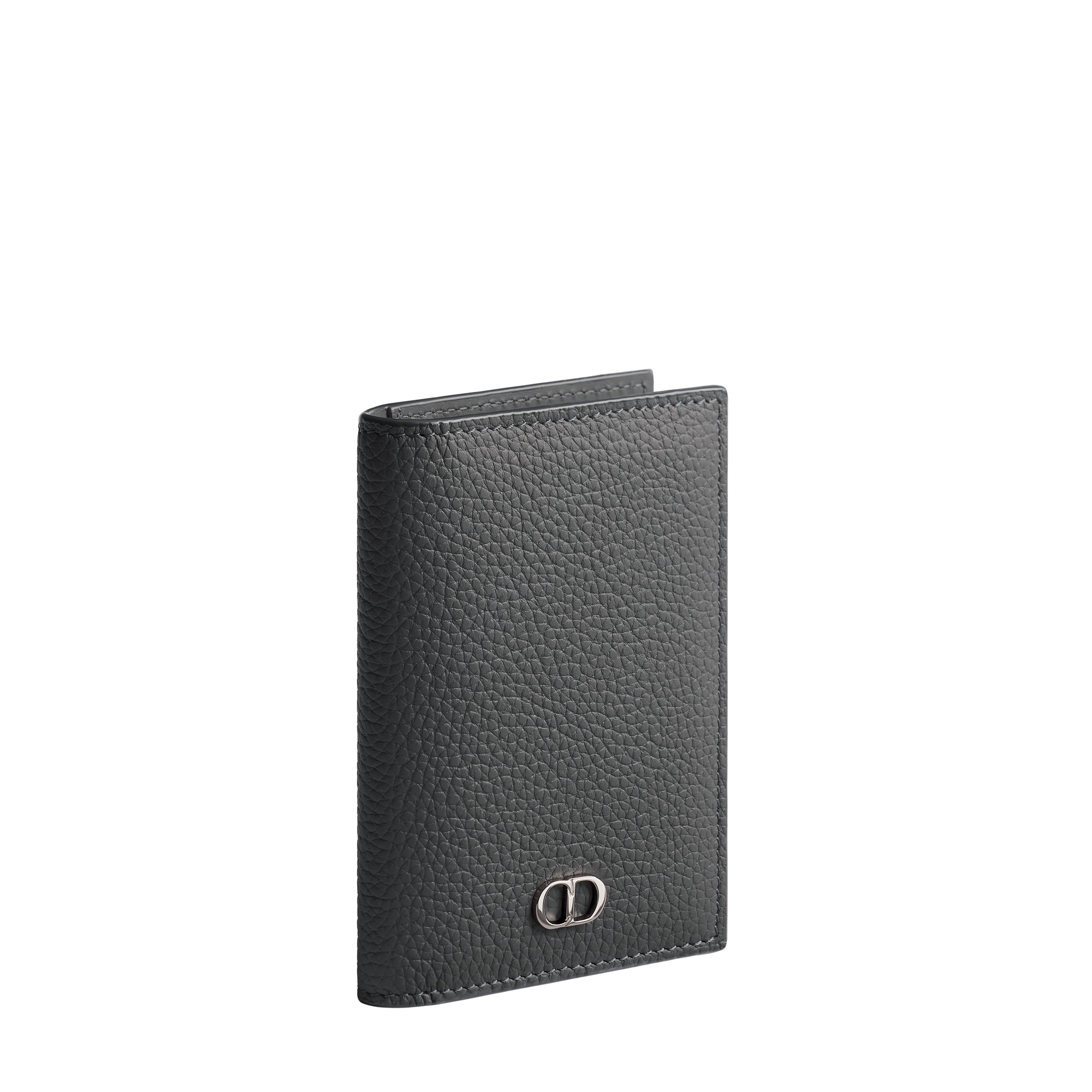 CD Icon Vertical Bifold Card Holder Gris Flanelle Grained Calfskin E03
