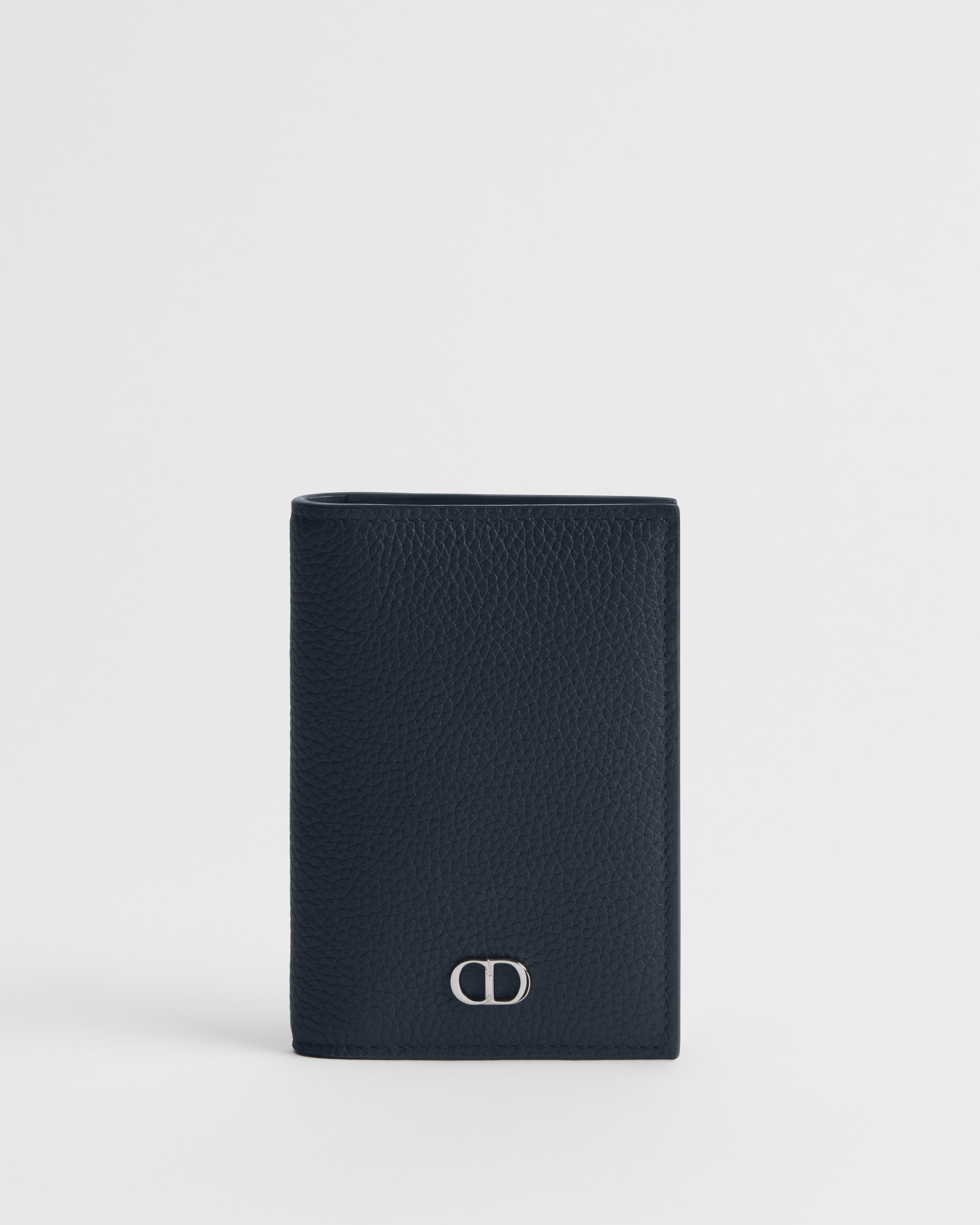 CD Icon Bifold Card Holder Navy Blue Grained Calfskin E01