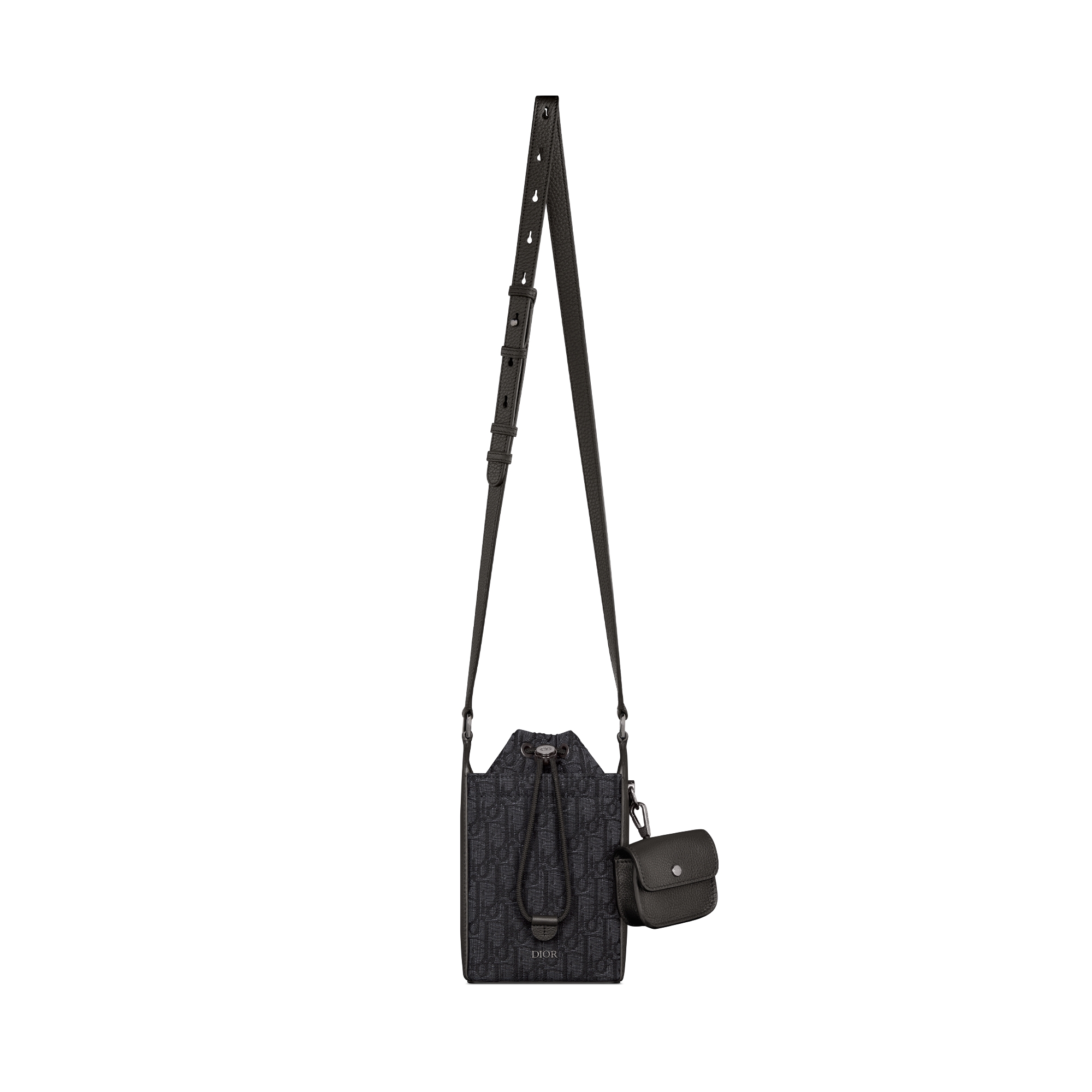Mini Bucket Bag Dior Oblique Jacquard in Schwarz und genarbtes Kalbsleder in Schwarz E07