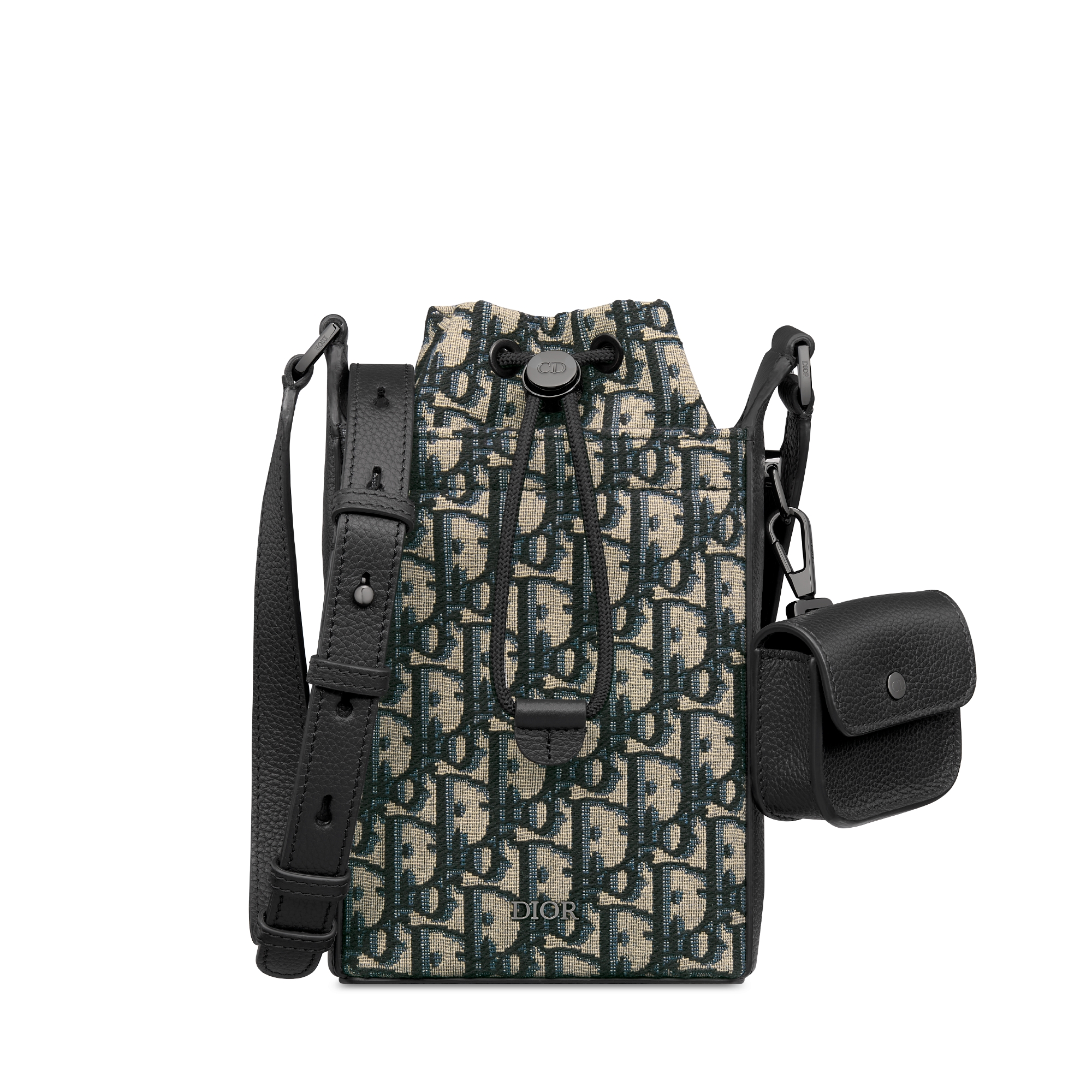 Mini Bucket Bag Beige and Black Dior Oblique Jacquard with Black Grained Calfskin E01