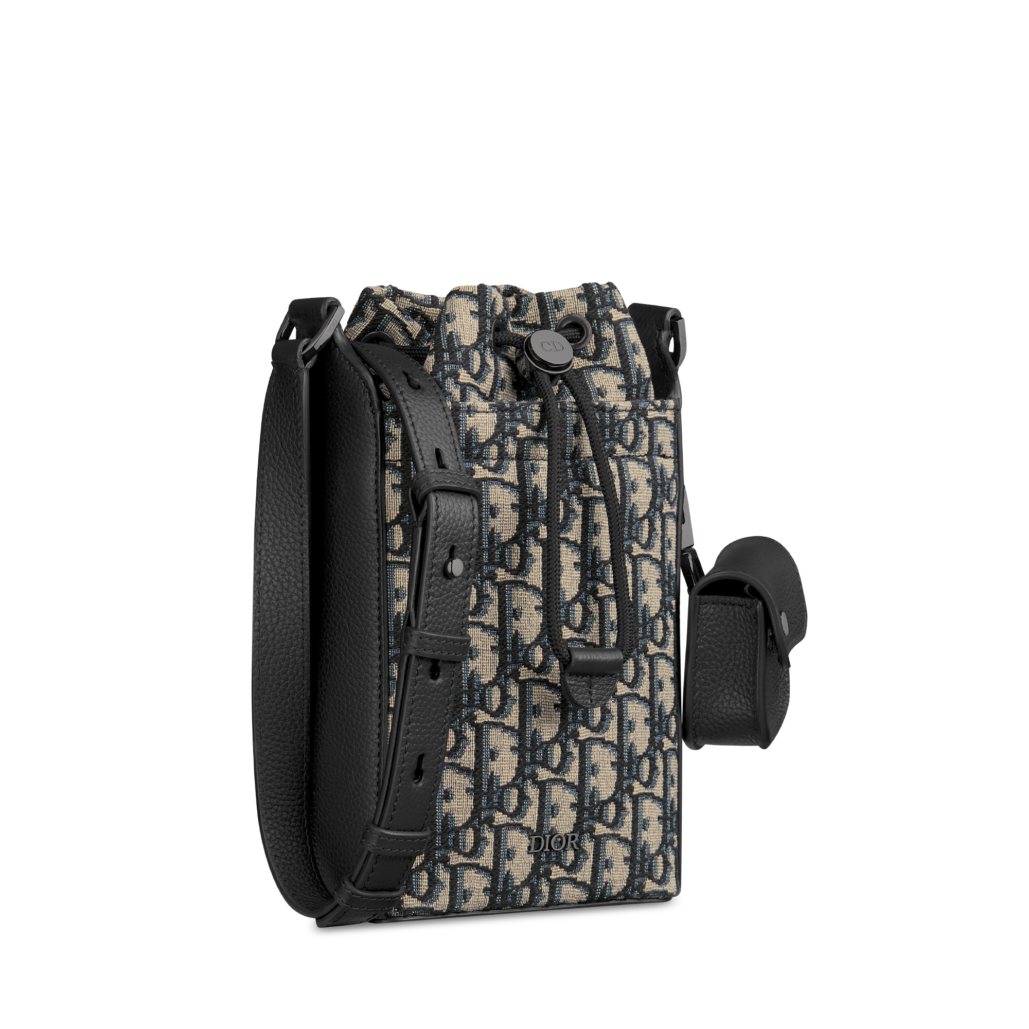 Mini Bucket Bag Beige and Black Dior Oblique Jacquard with Black Grained Calfskin E03