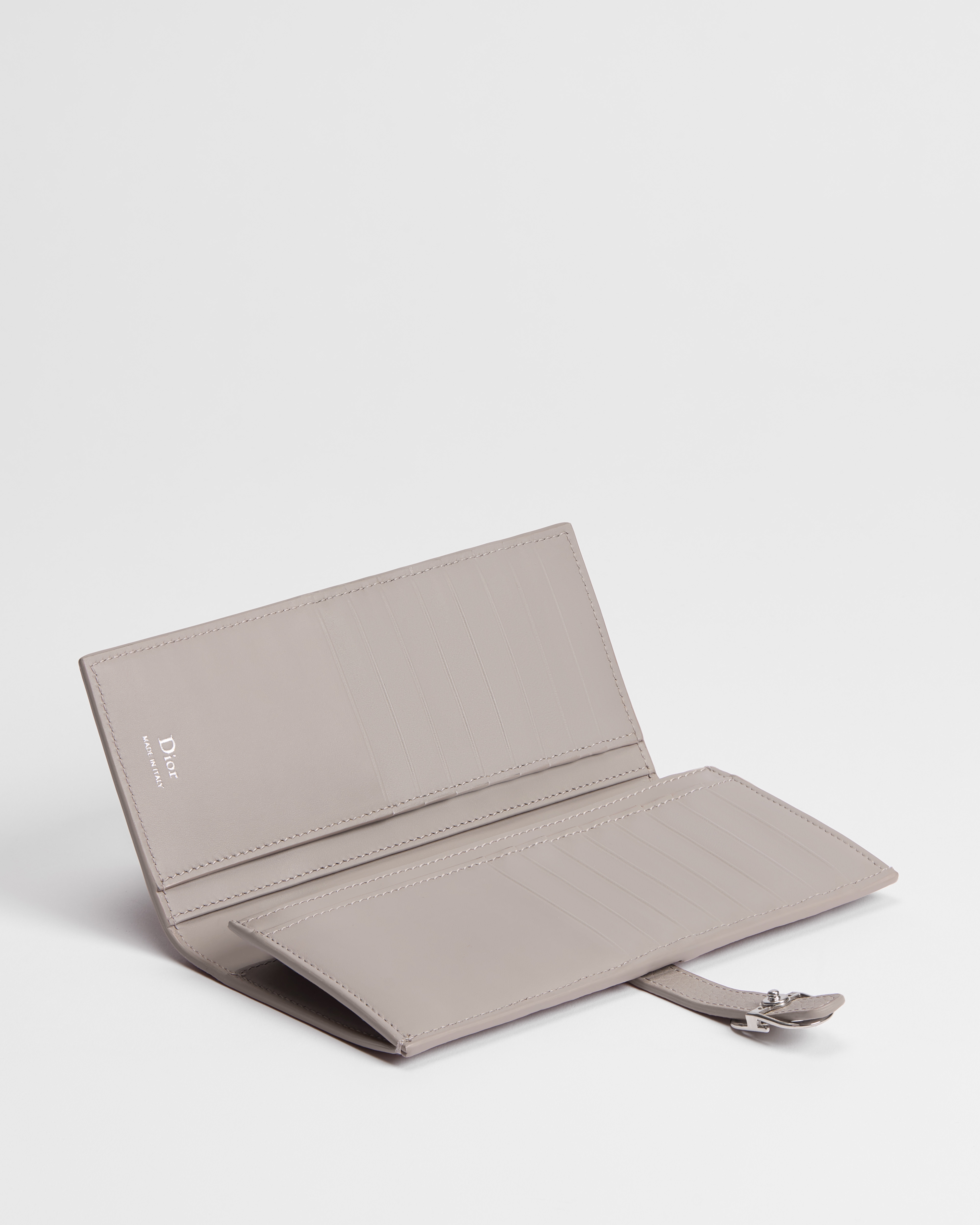 Dior Normandie Long Bifold Wallet Gris Trianon Grained Calfskin E07