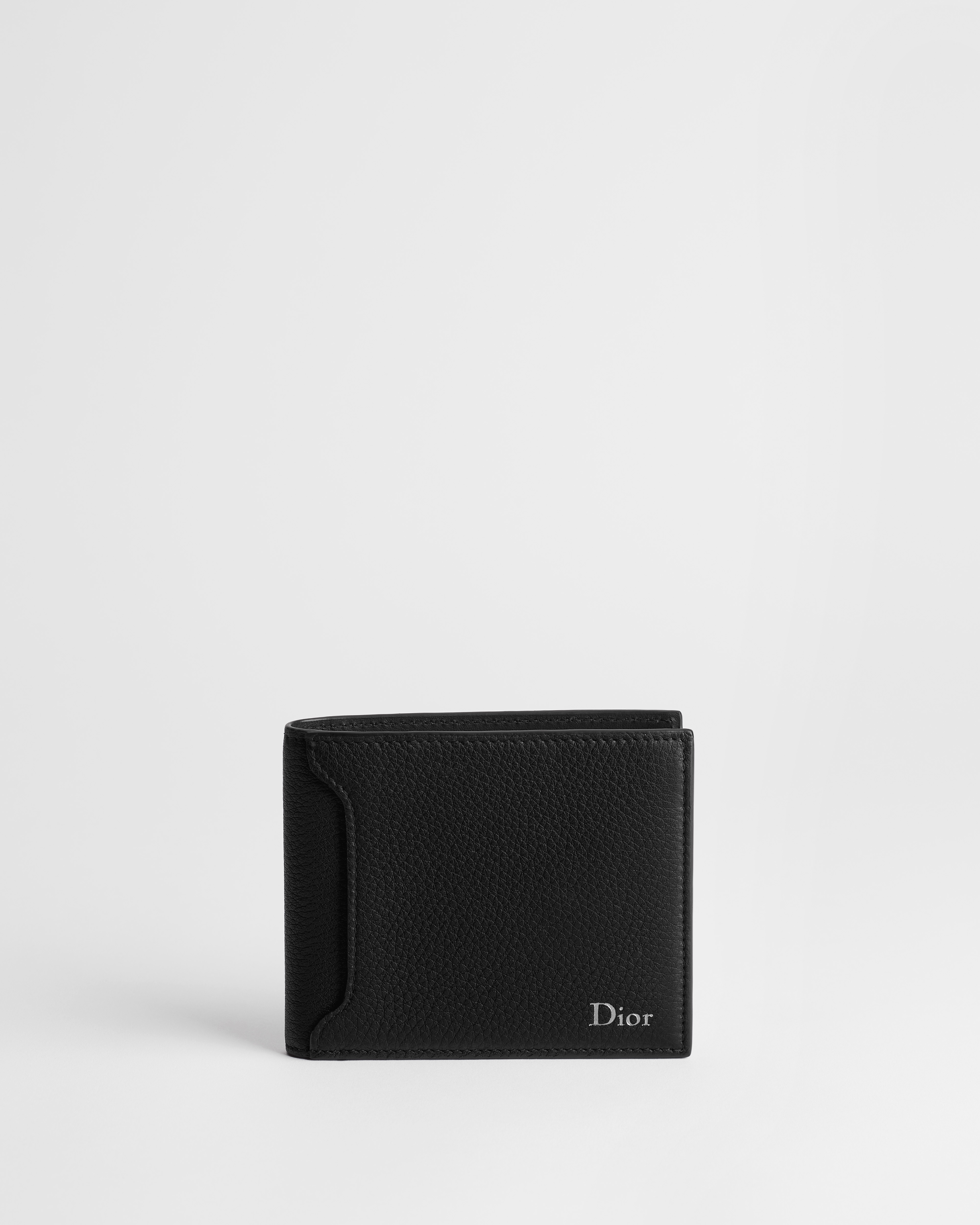 Portefeuille à deux volets Dior Archie Cuir de veau grainé noir E01