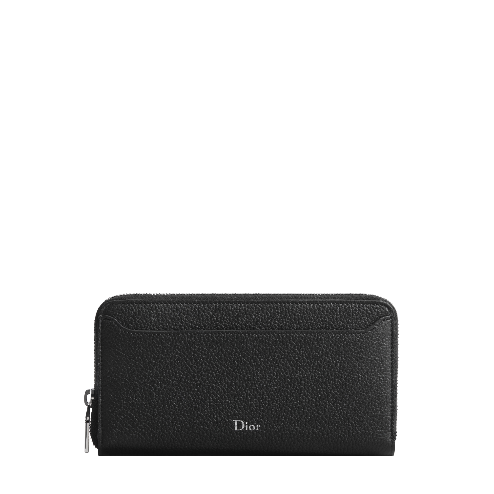 Dior Archie Zipped Long Wallet Black Grained Calfskin | DIOR