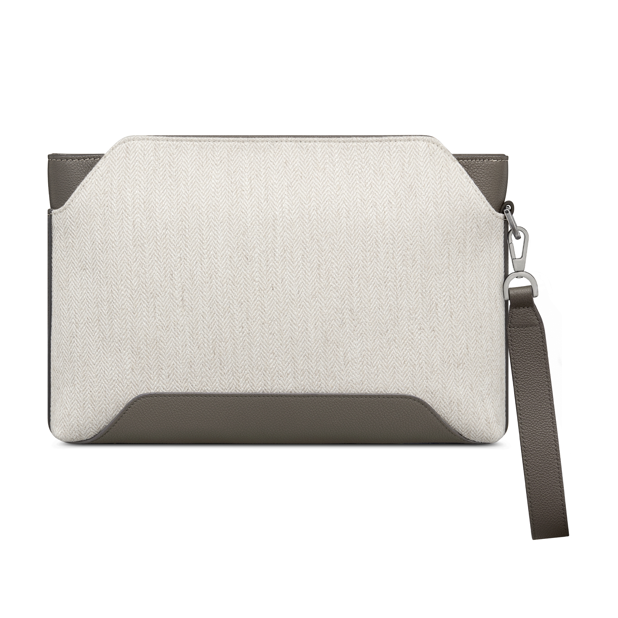 Driehoekige Dior Normandie A5-pouch Grijs katoen met visgraatmotief en grijs Dior Icons-kalfsleer E08