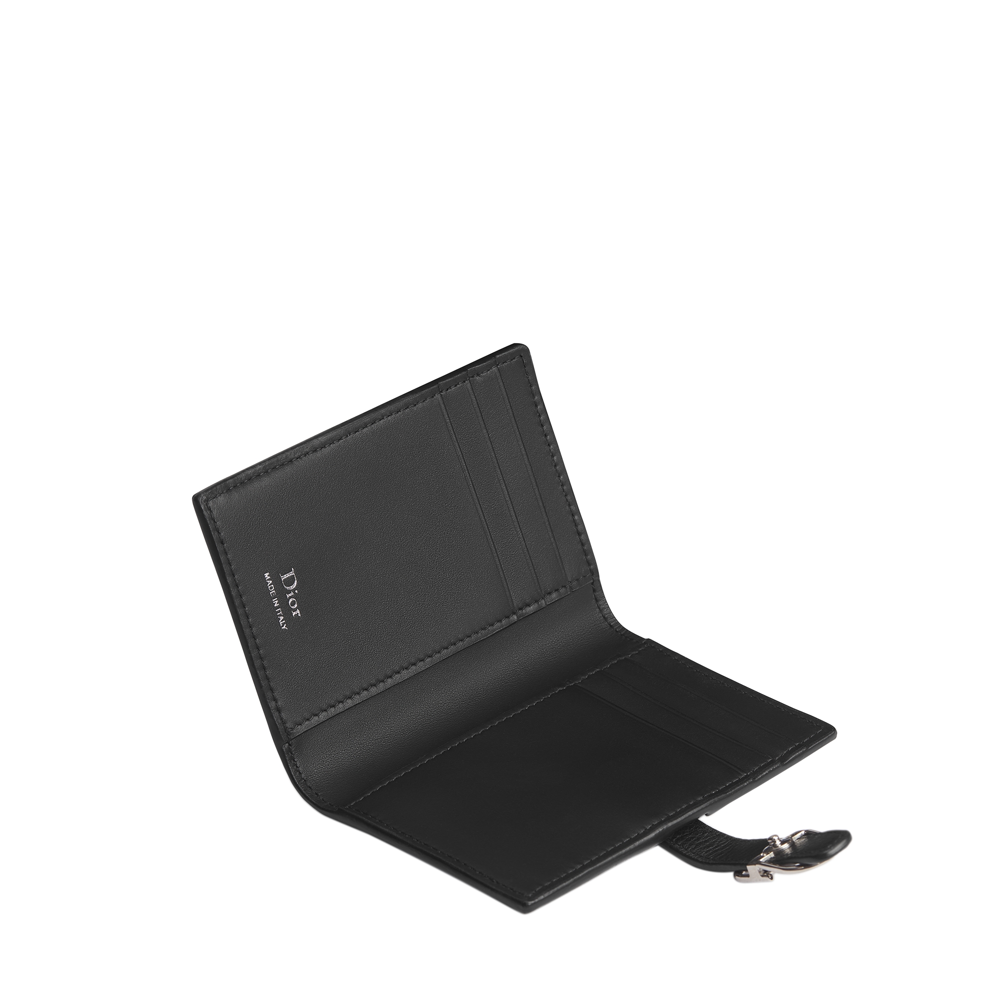 Dior Normandie Bifold Card Holder Black Grained Calfskin E07