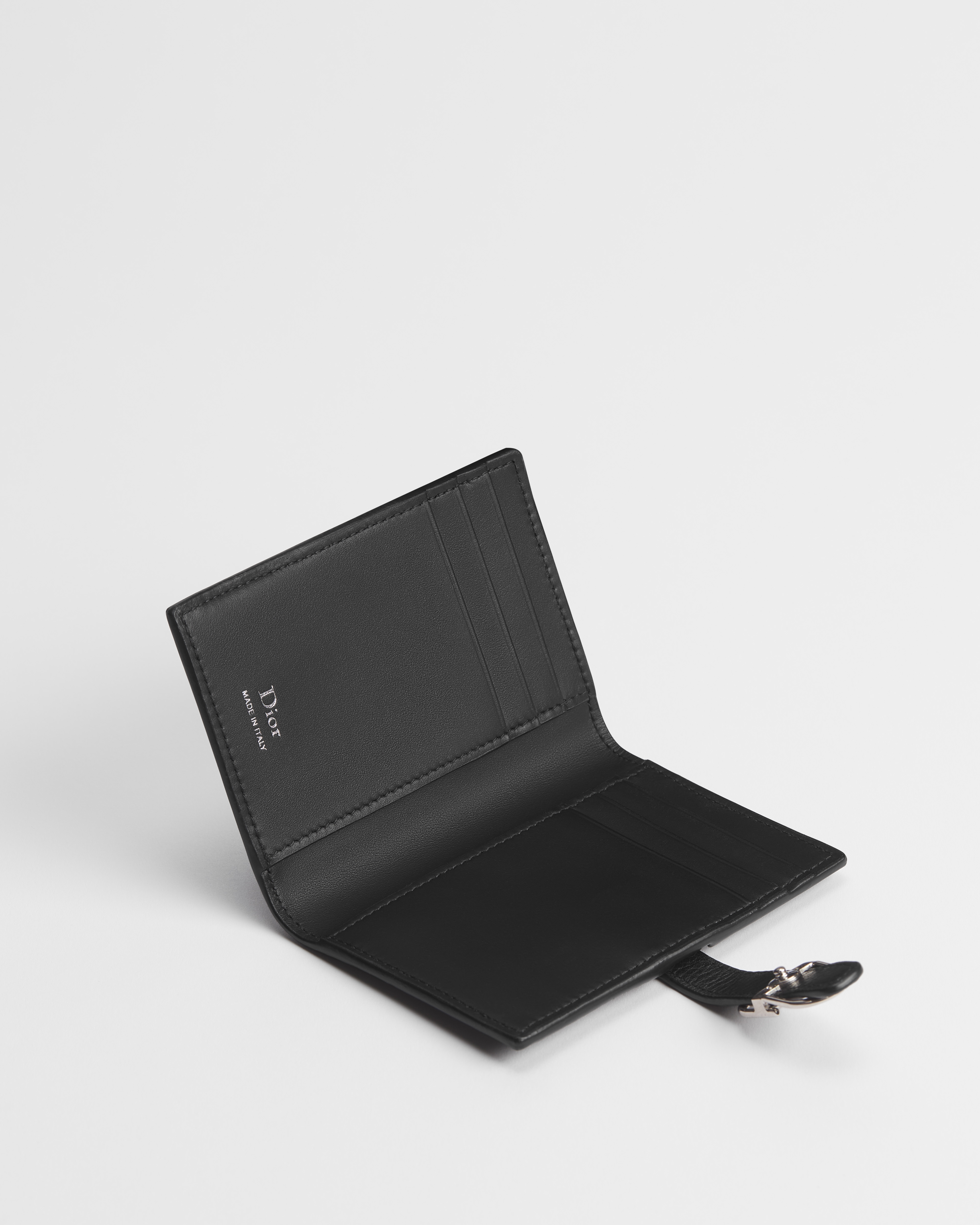 Dior Normandie Bifold Card Holder Black Grained Calfskin E07