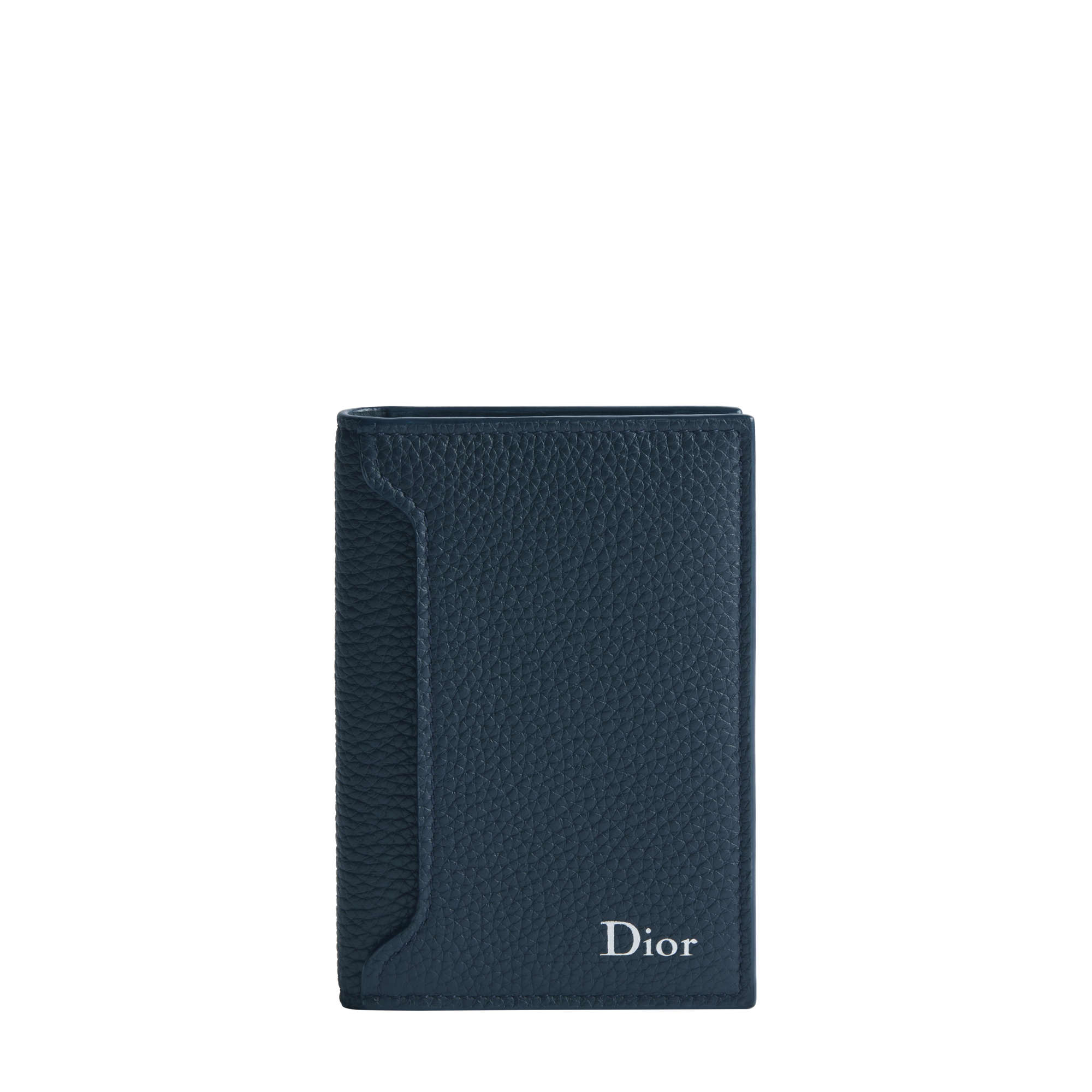 Dior Archie Bifold Card Holder Navy Blue Grained Calfskin E01