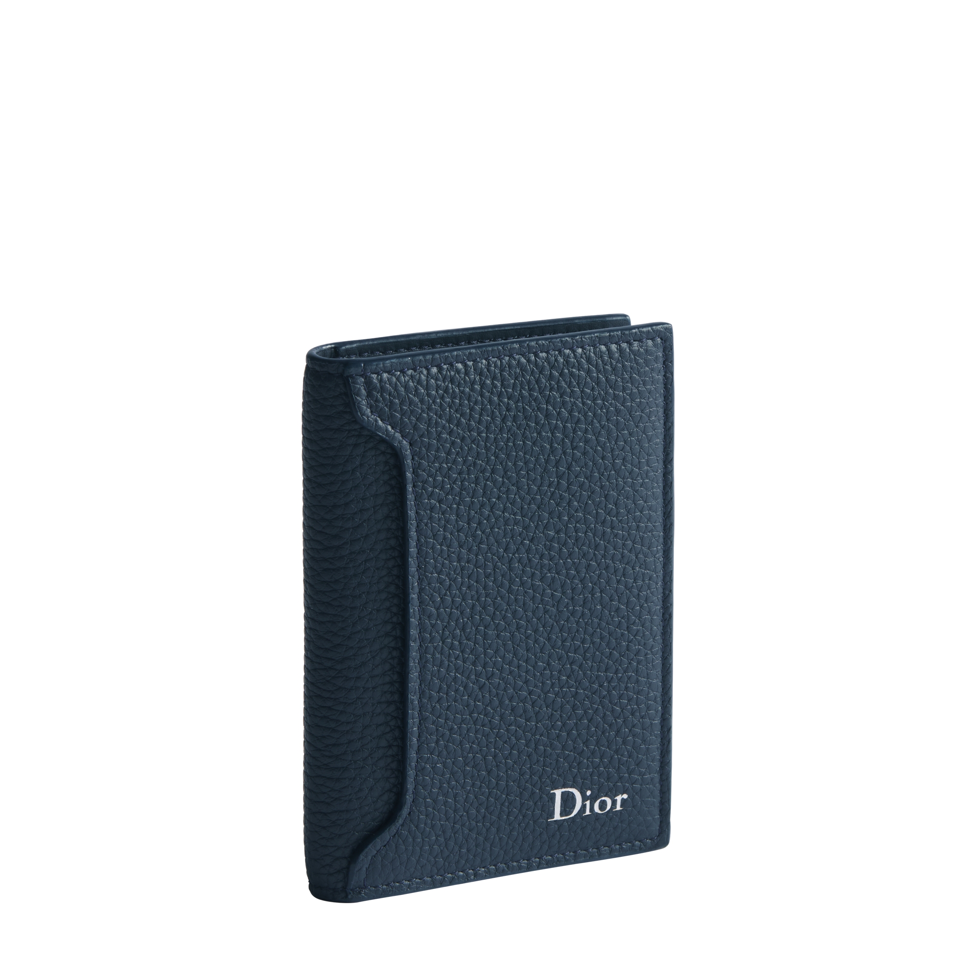 Dior Archie Bifold Card Holder Navy Blue Grained Calfskin E03