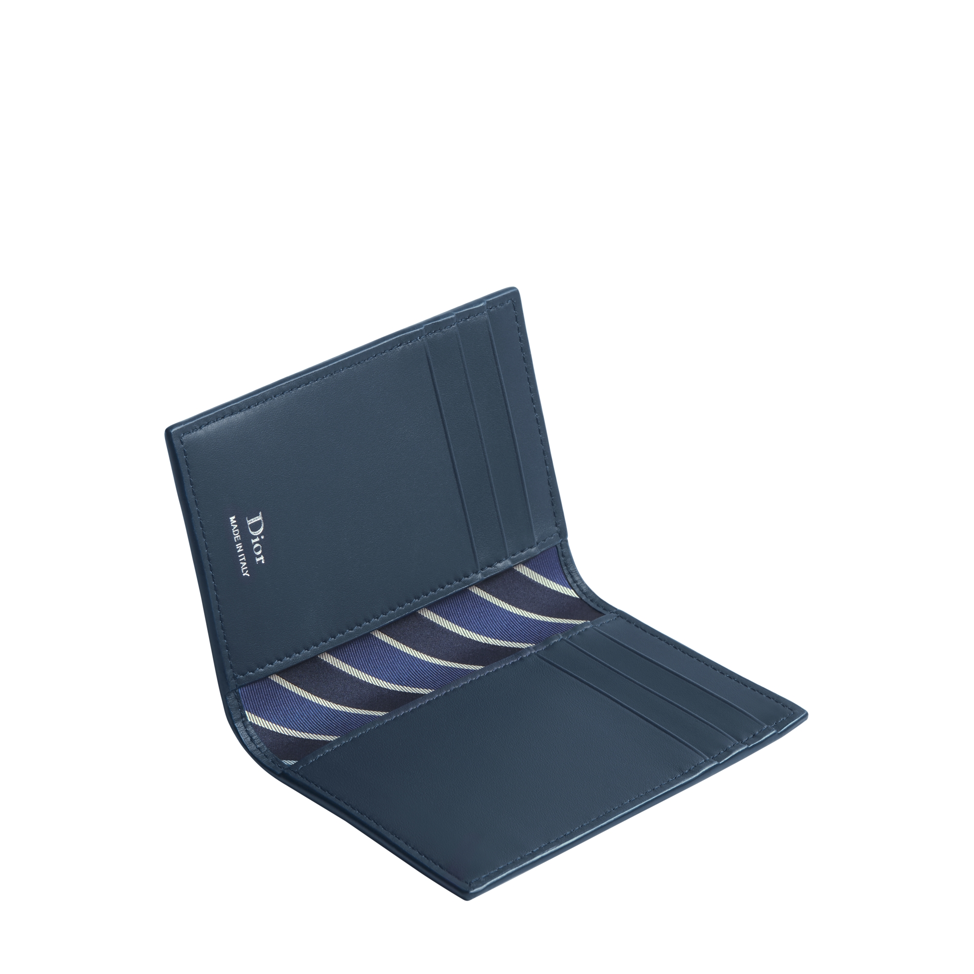 Dior Archie Bifold Card Holder Navy Blue Grained Calfskin E06