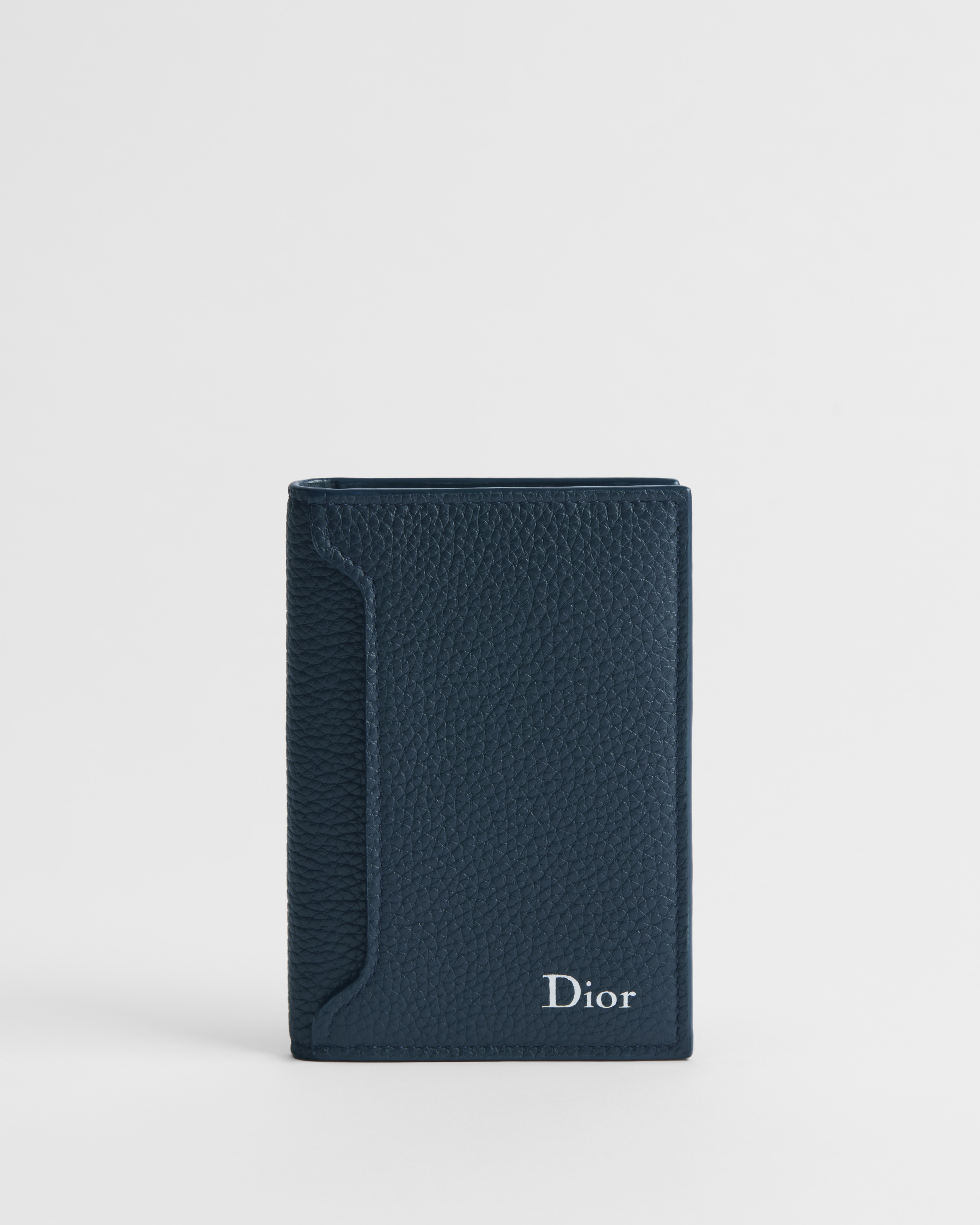 Dior Archie Bifold Card Holder Navy Blue Grained Calfskin E01
