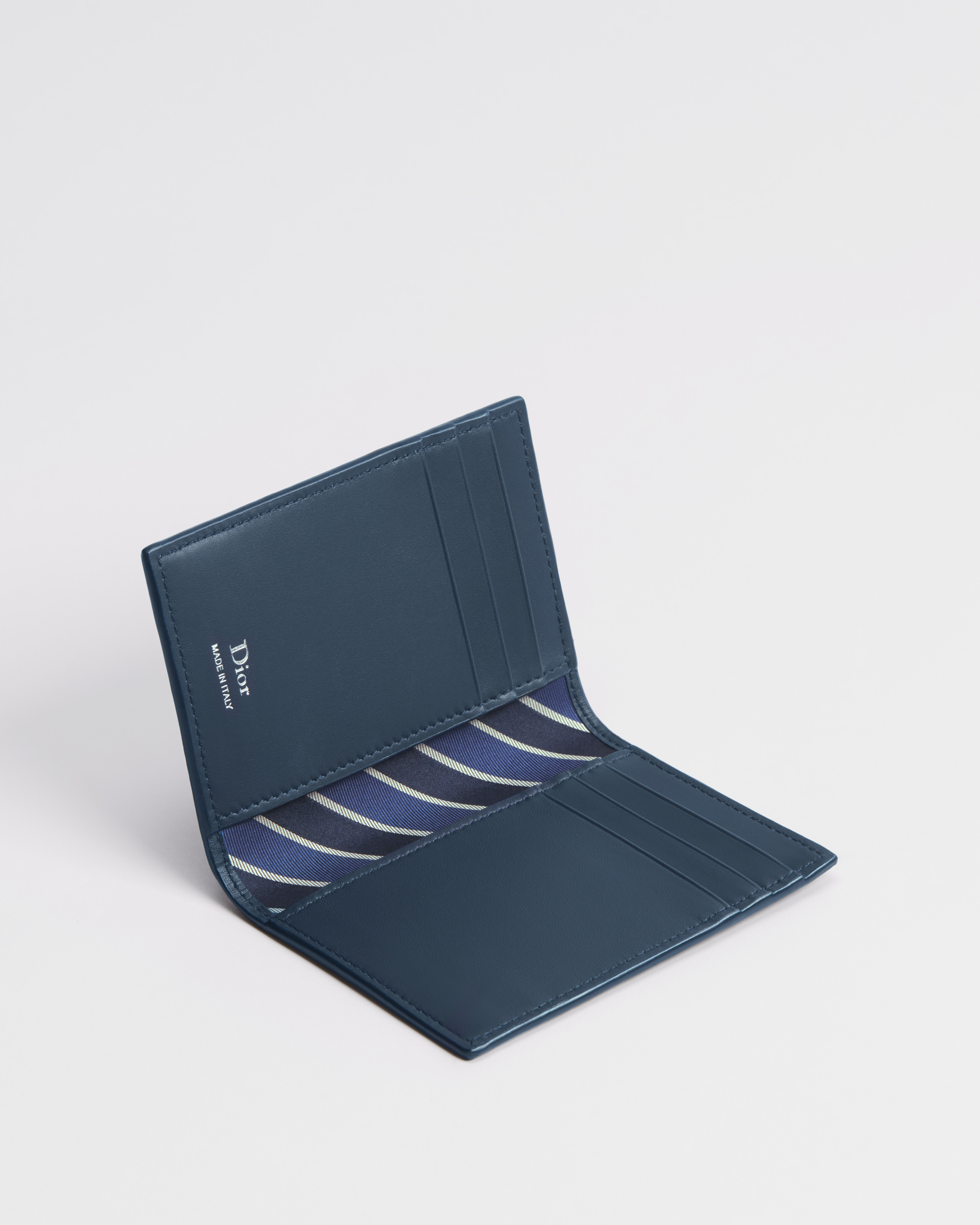 Dior Archie Bifold Card Holder Navy Blue Grained Calfskin E06