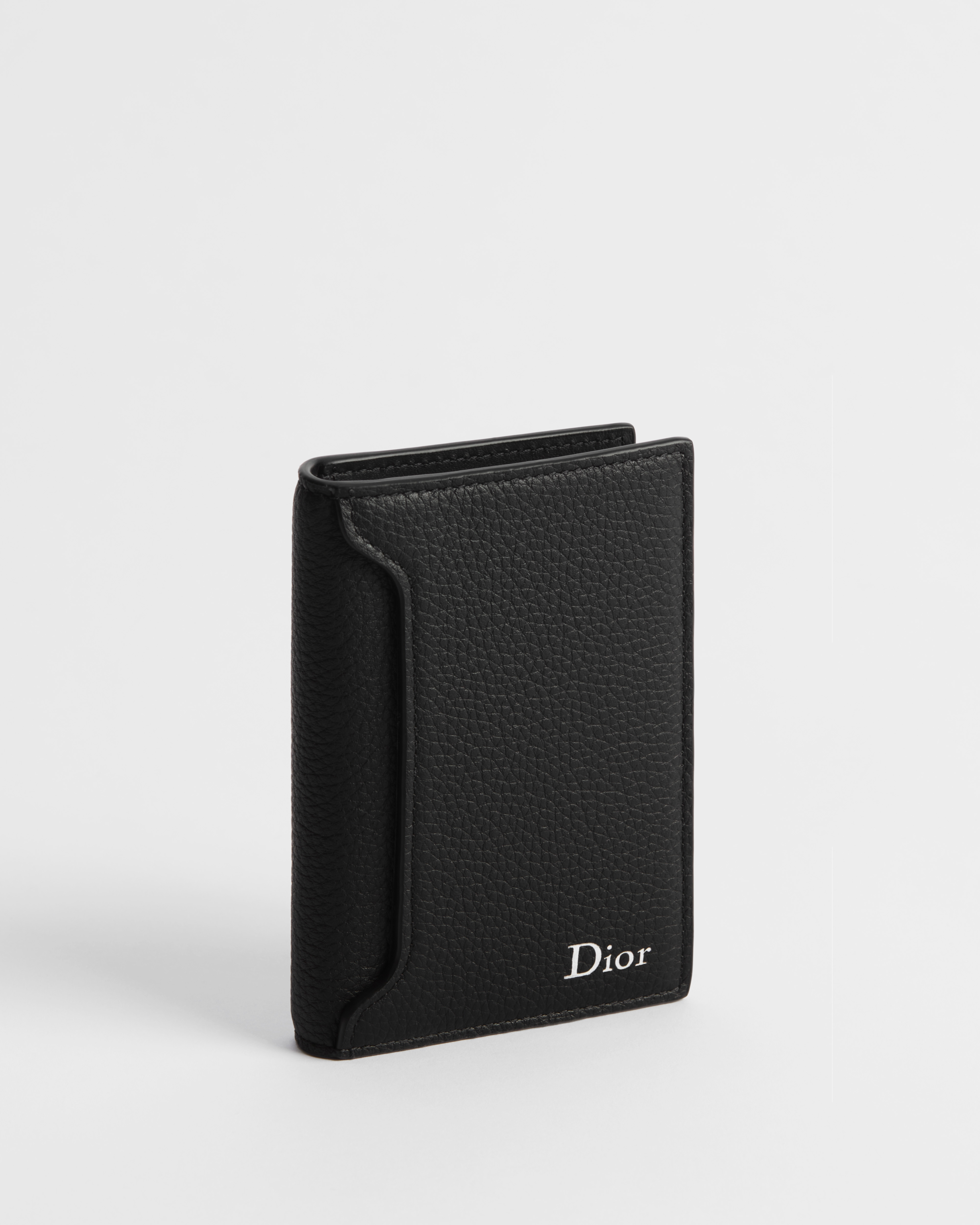 Dior Archie Bifold-Kartenetui Genarbtes Kalbsleder in Schwarz E03