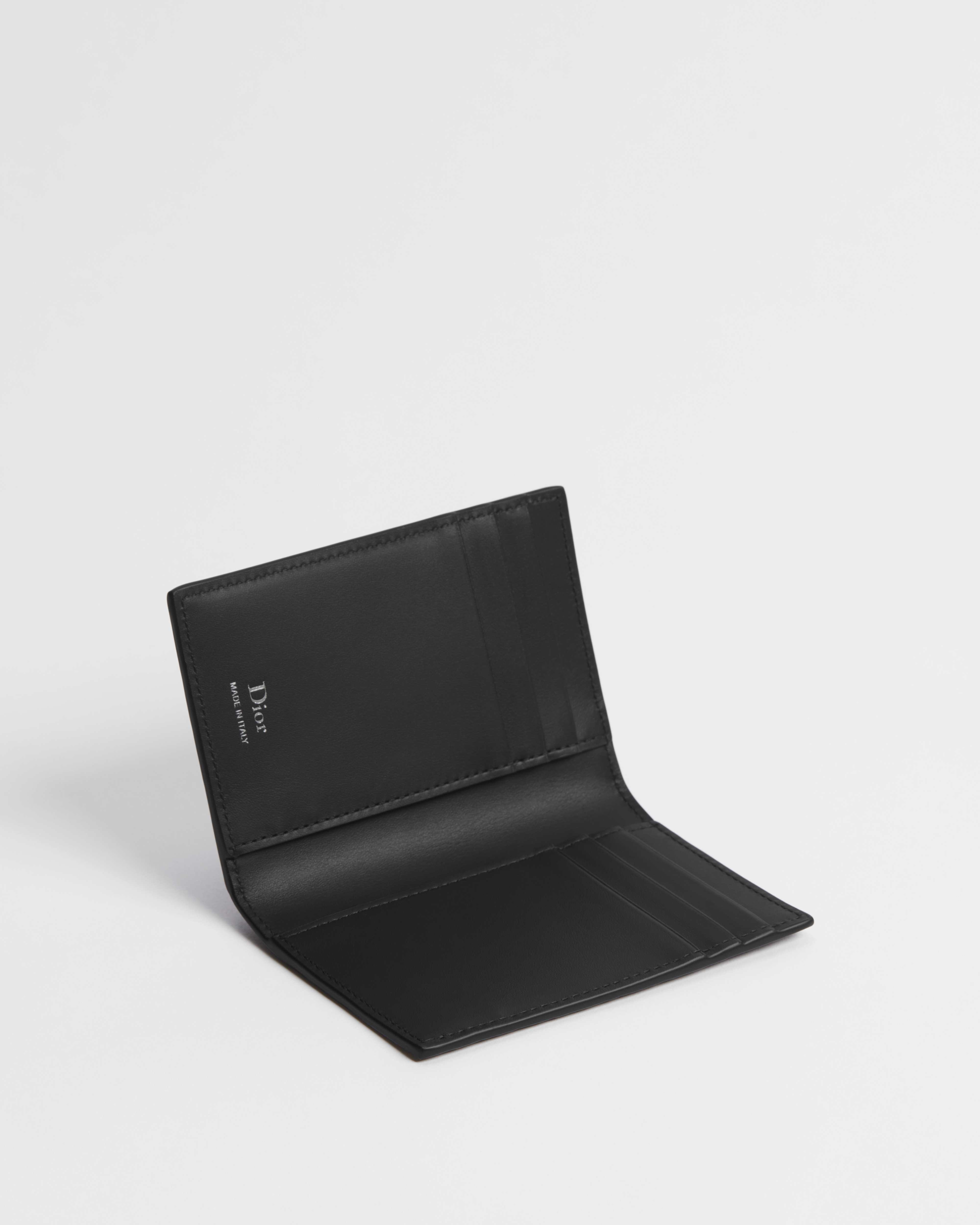 Dior Archie Bifold-Kartenetui Genarbtes Kalbsleder in Schwarz E07