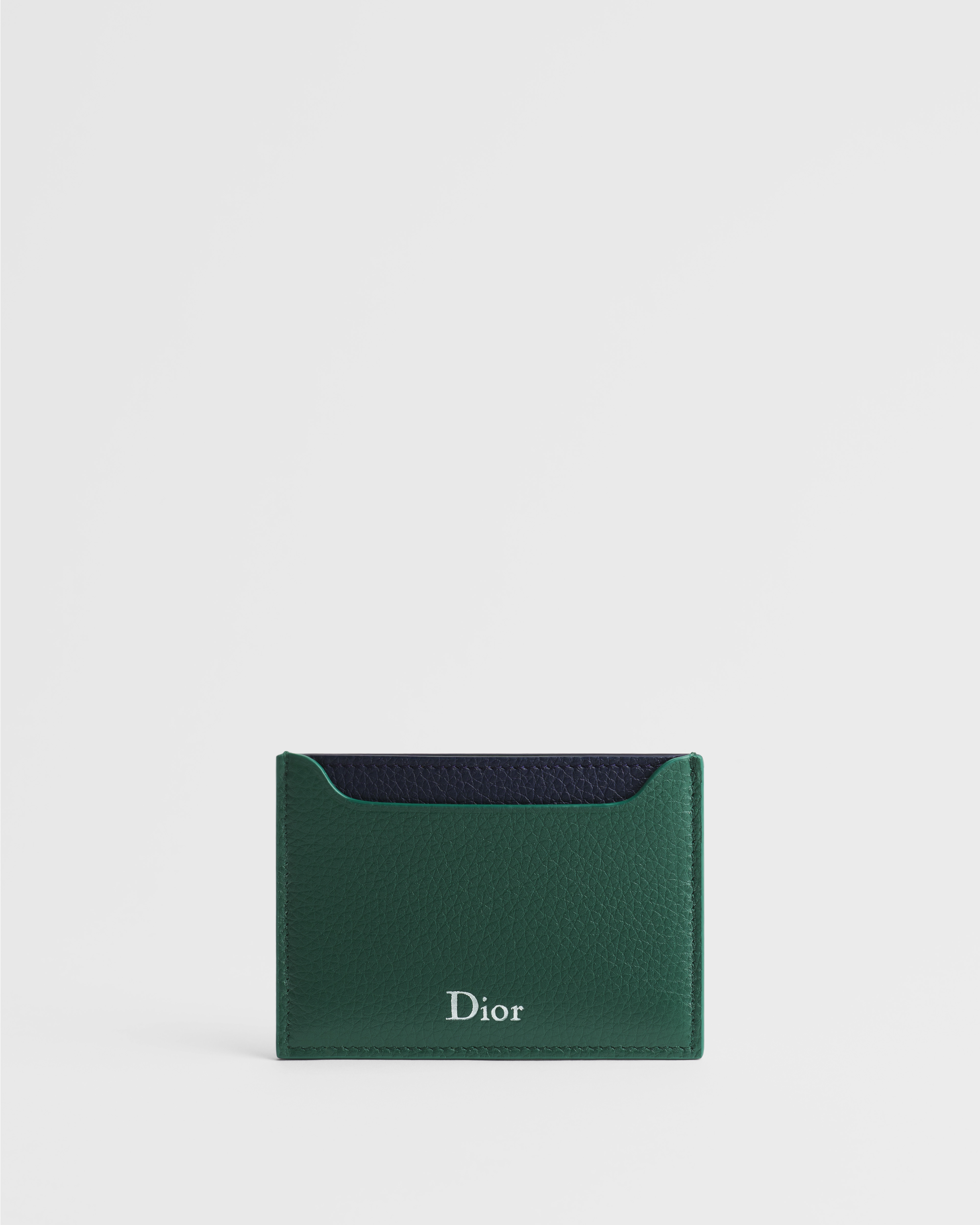 Dior Archie Card Holder Vert Cyprès and Navy Blue Grained Calfskin E01