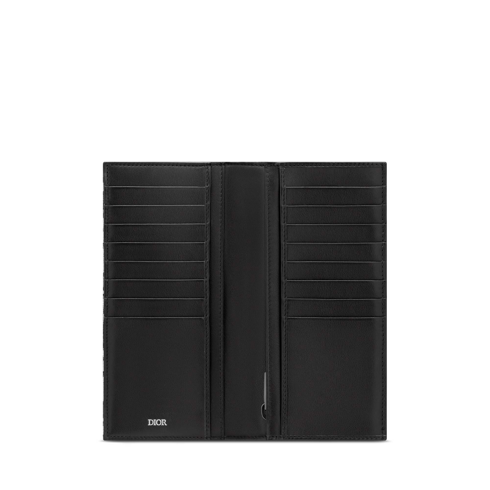 Long Vertical Wallet Beige and Black Dior Oblique Jacquard E07