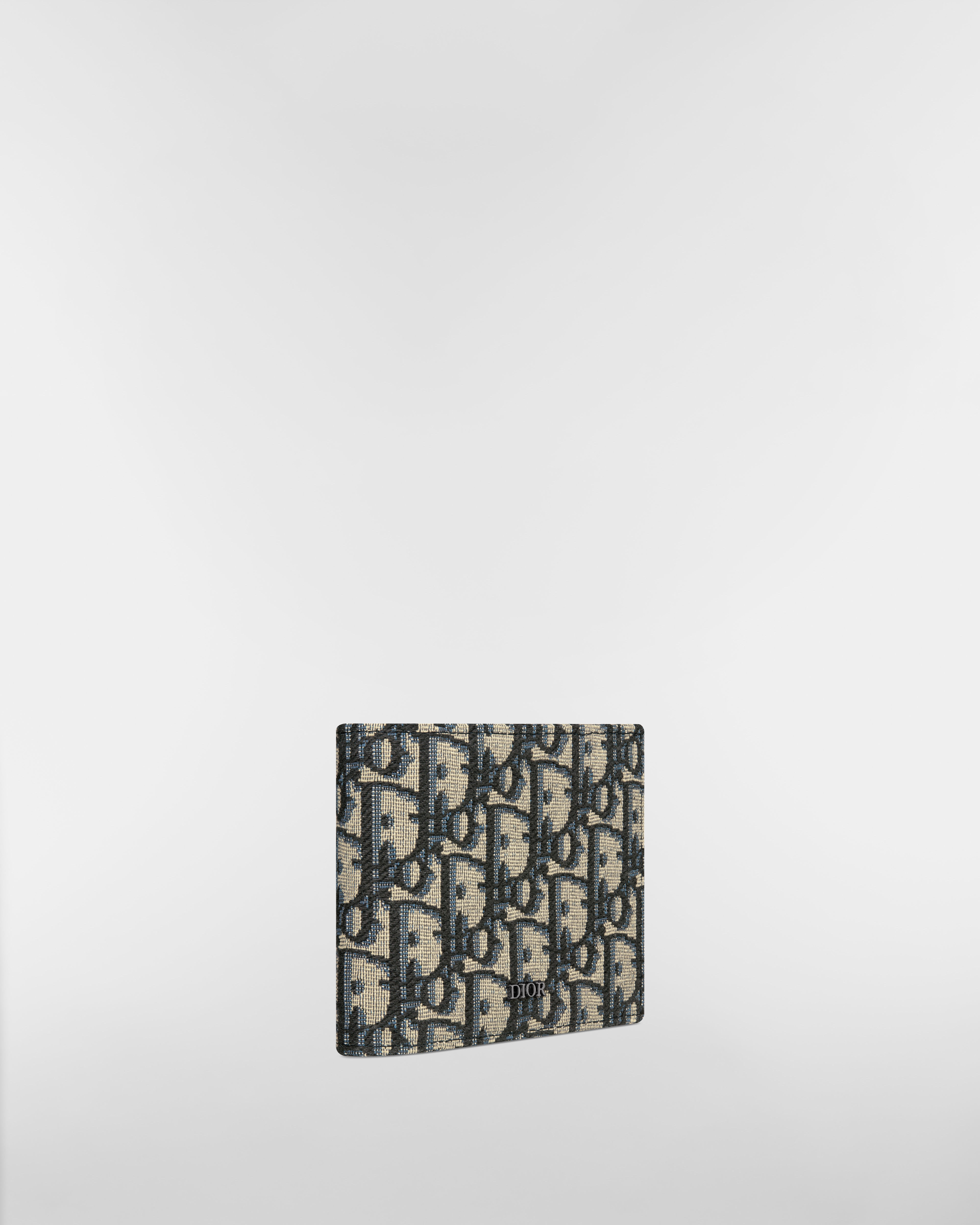 Portefeuille compact Toile jacquard Dior Oblique beige et noir E03