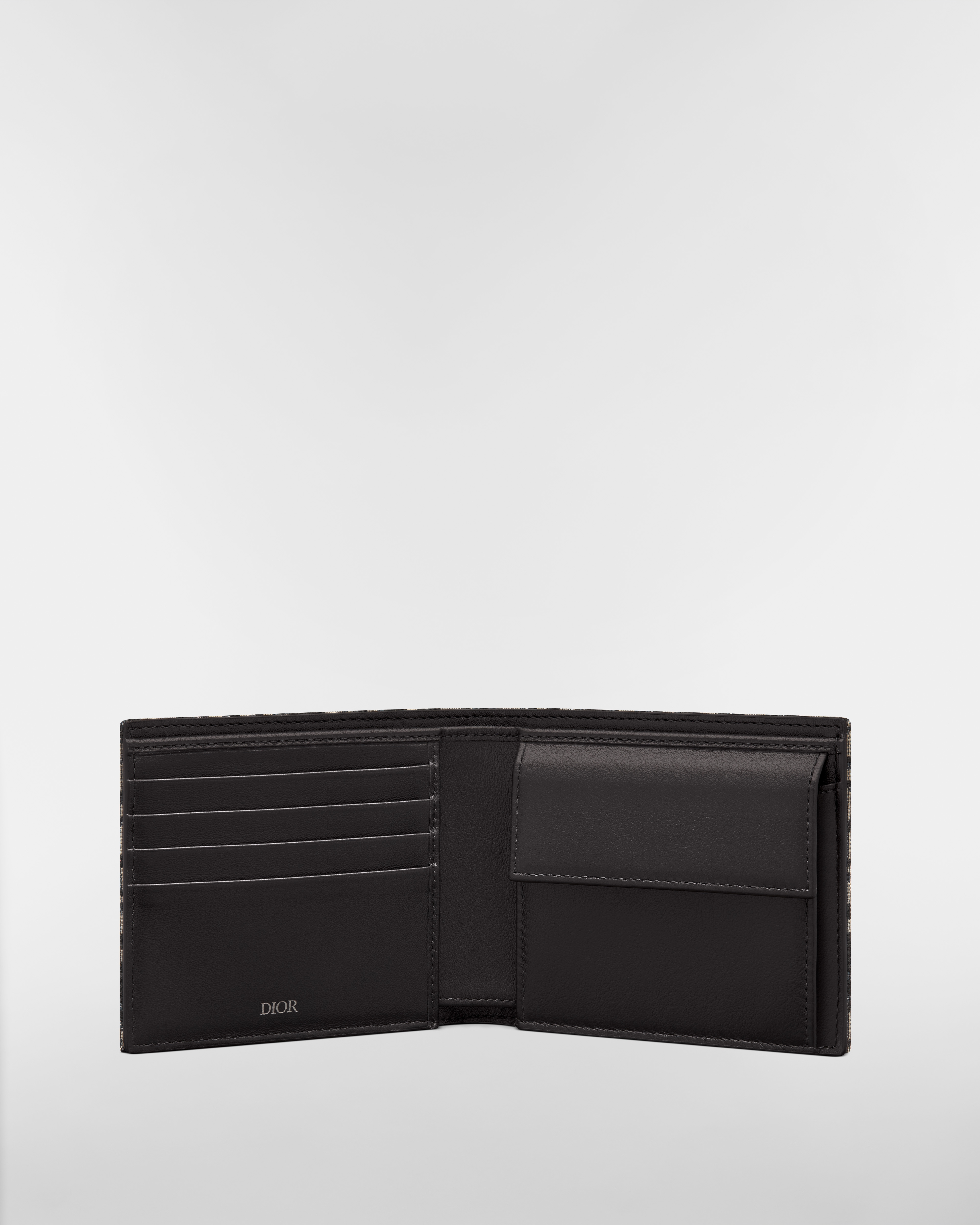 Portefeuille compact Toile jacquard Dior Oblique beige et noir E07