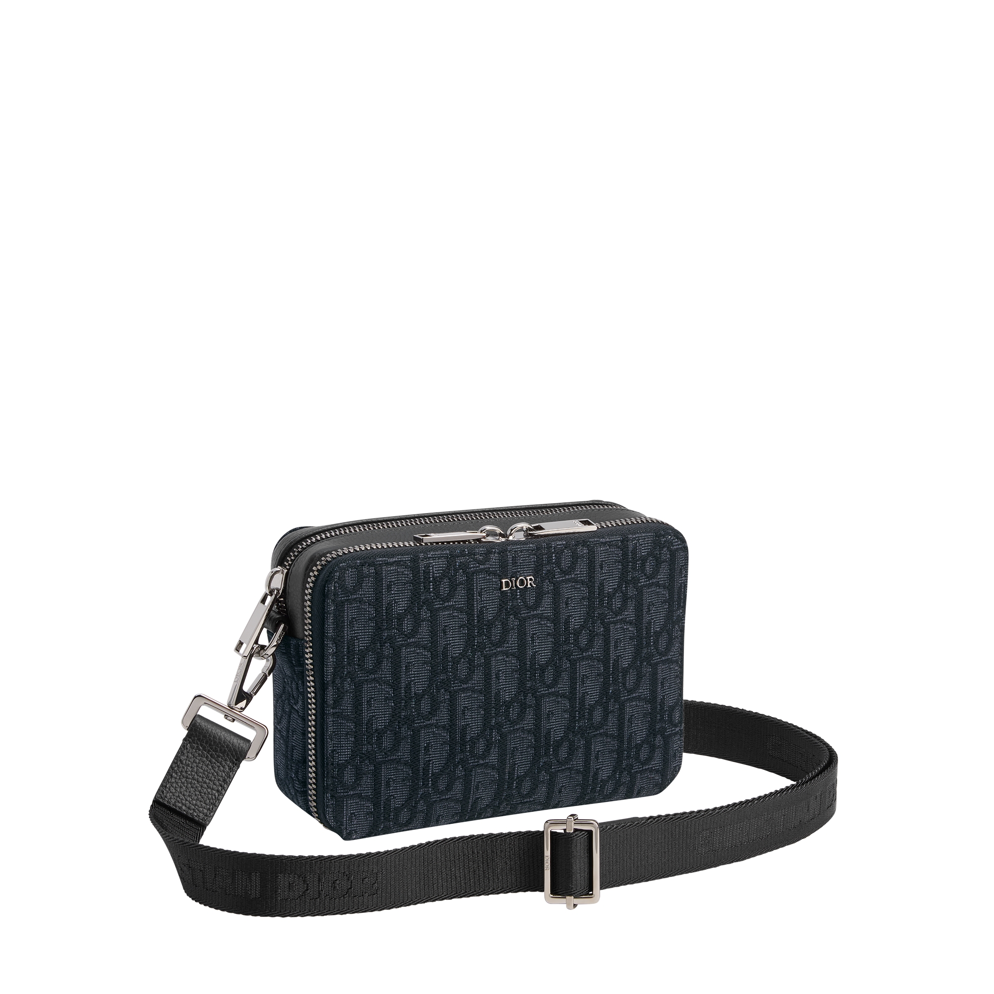 Zipped Pouch with Strap Black Dior Oblique Jacquard E03