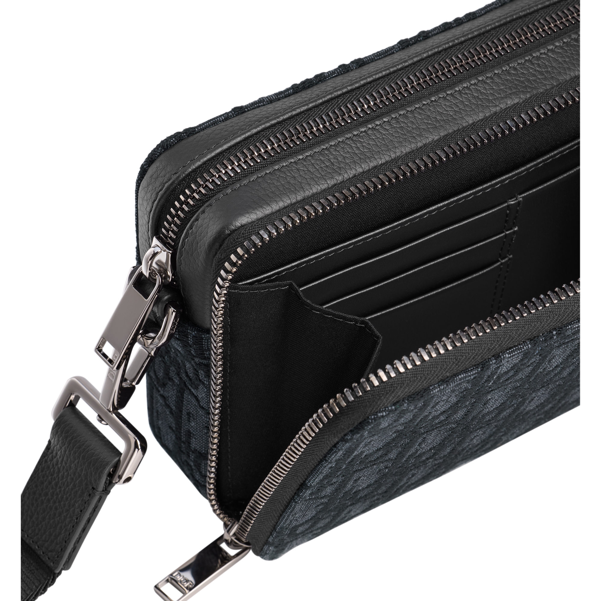 Zipped Pouch with Strap Black Dior Oblique Jacquard E06