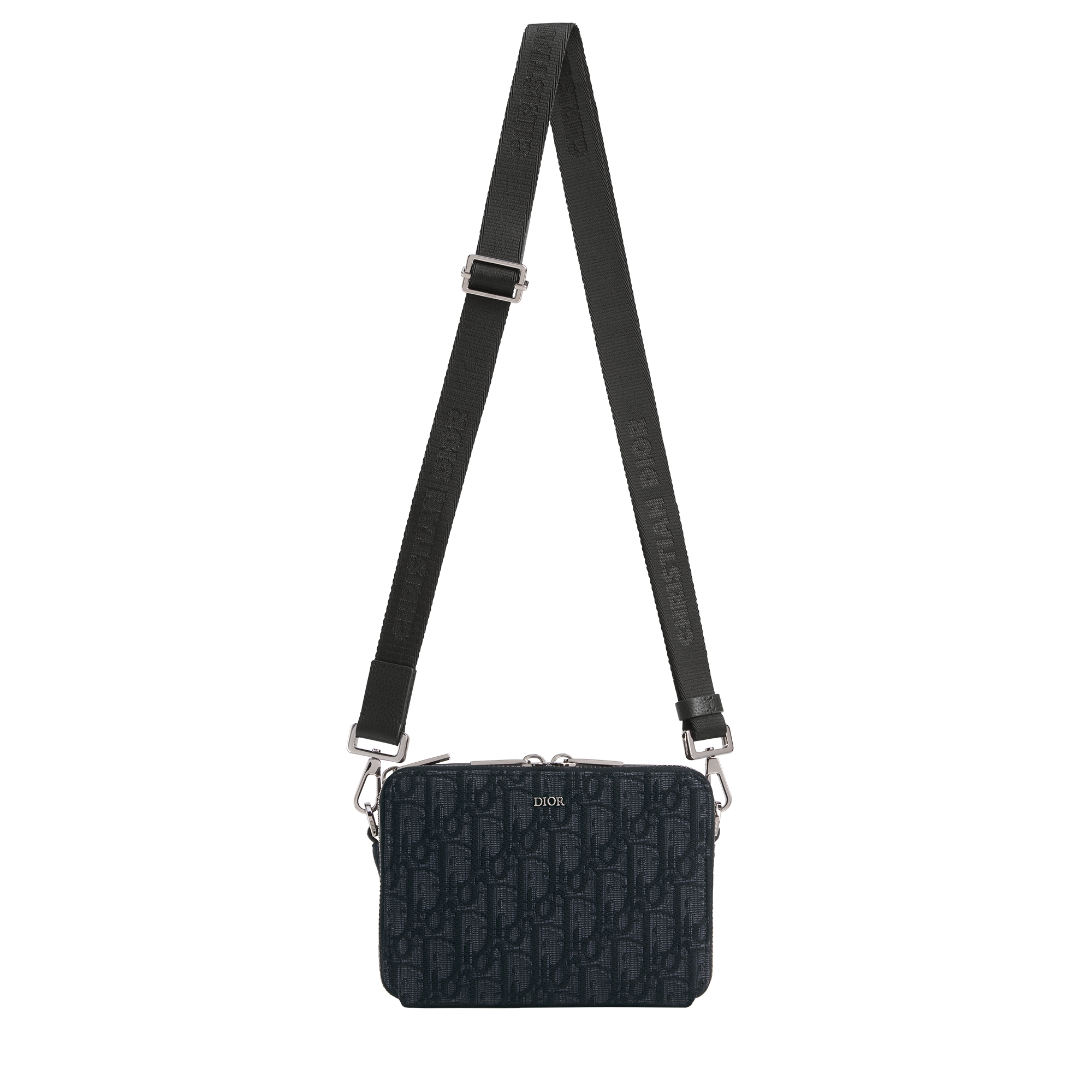 Zipped Pouch with Strap Black Dior Oblique Jacquard E07