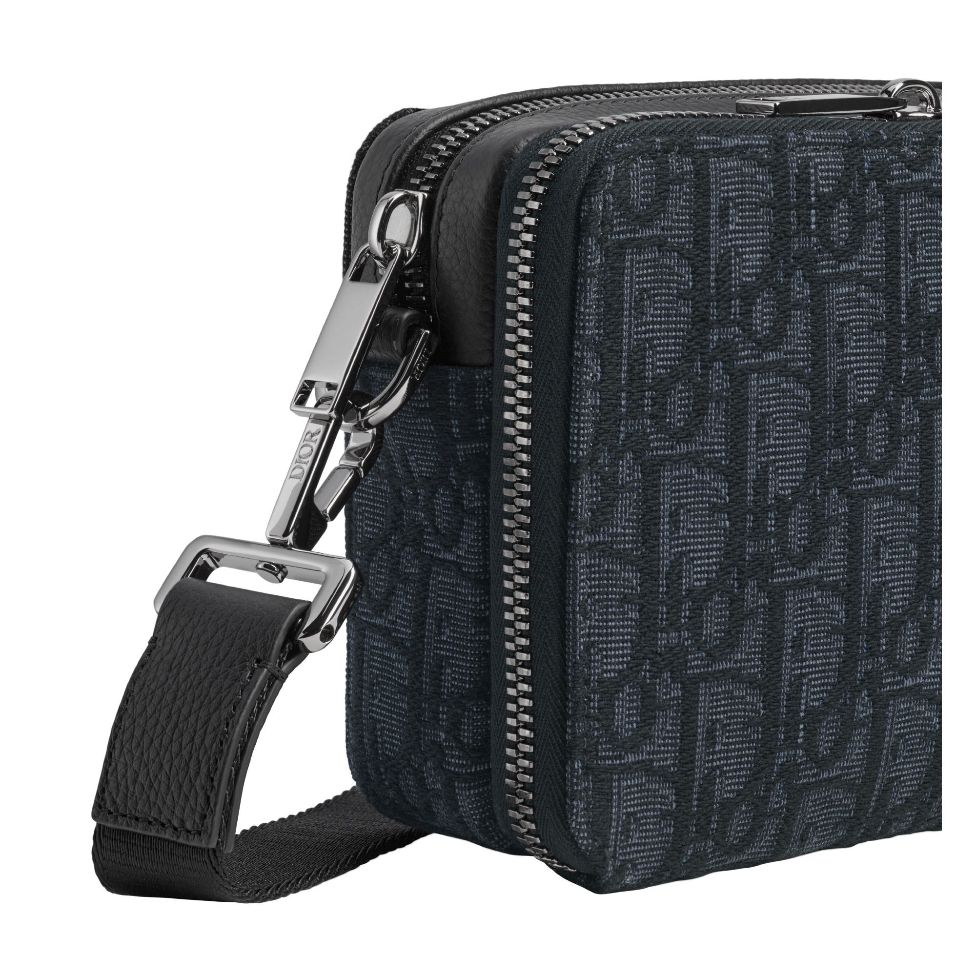 Zipped Pouch with Strap Black Dior Oblique Jacquard E09