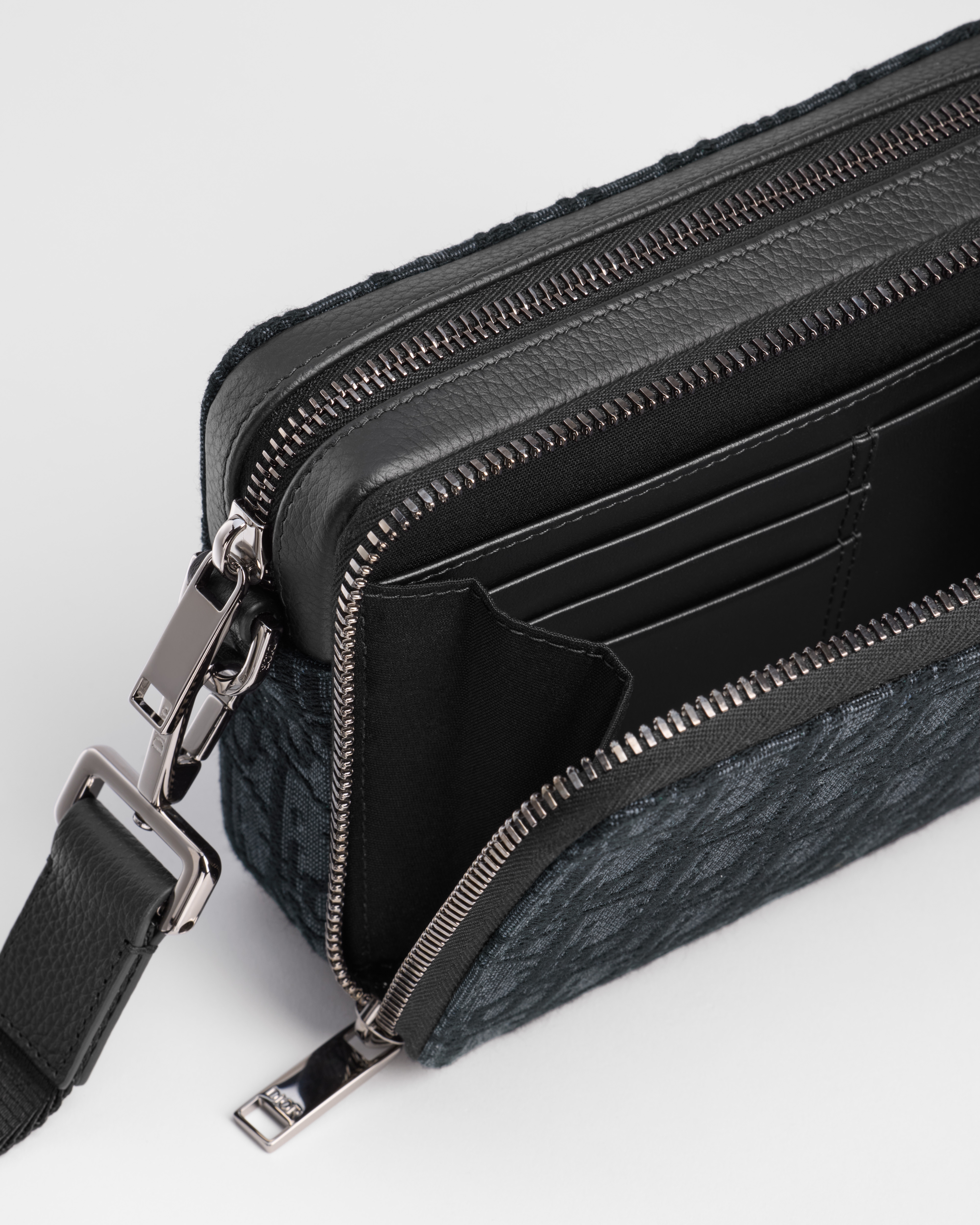 拉鏈小袋連肩帶 黑色 Dior Oblique 緹花 E06