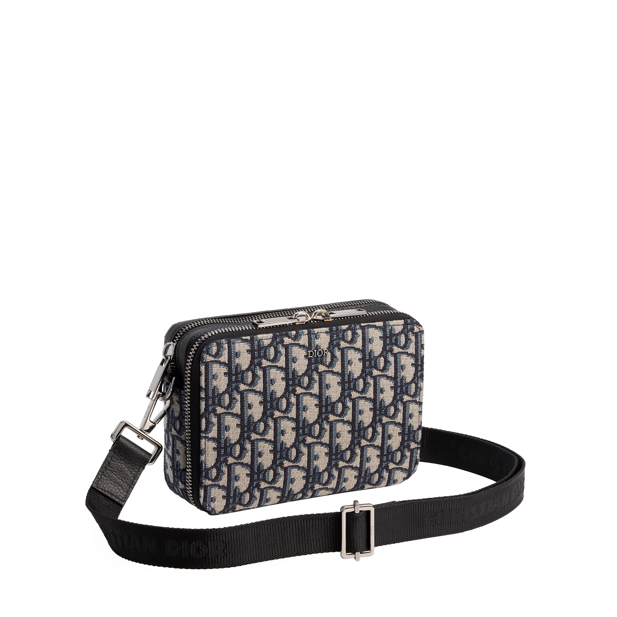 Zipped Pouch with Strap Beige and Black Dior Oblique Jacquard E03