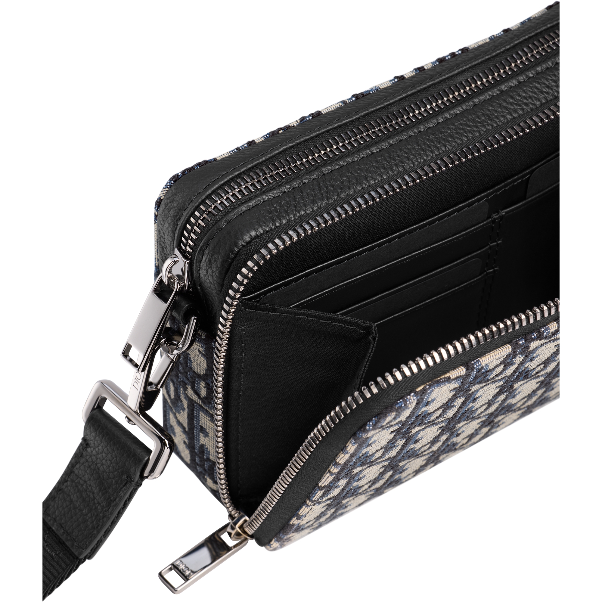 Zipped Pouch with Strap Beige and Black Dior Oblique Jacquard E06