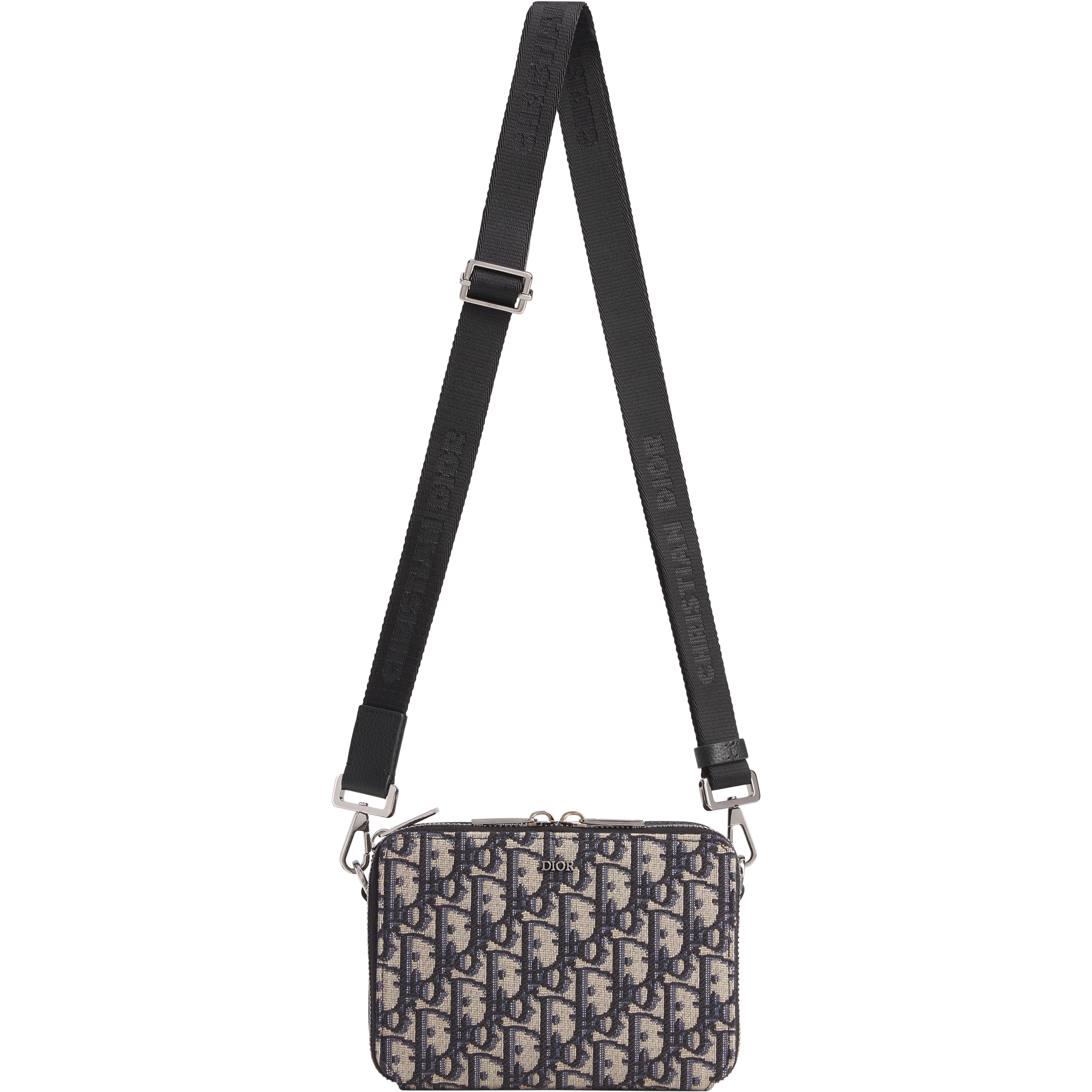 Zipped Pouch with Strap Beige and Black Dior Oblique Jacquard E07