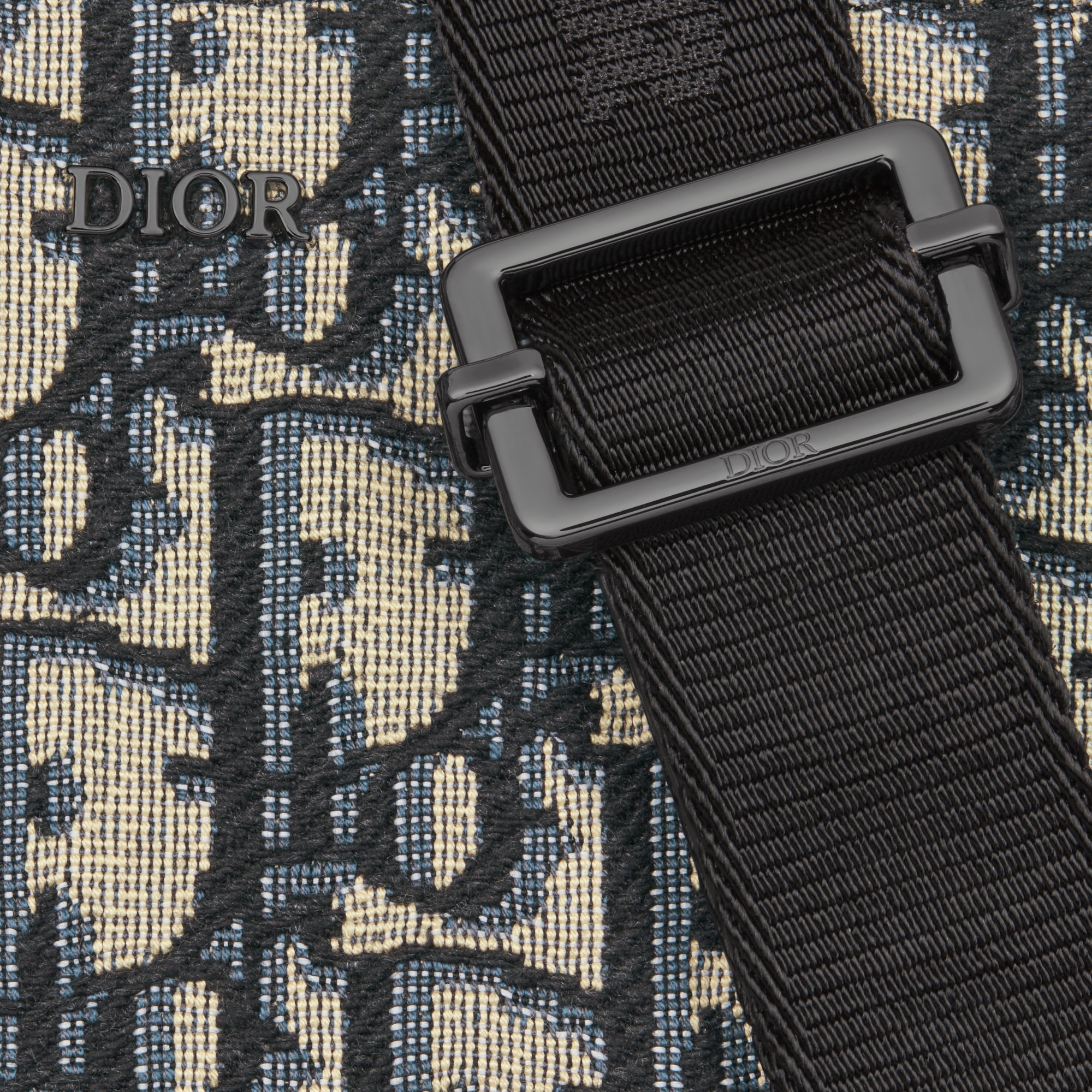 Zipped Pouch with Strap Beige and Black Dior Oblique Jacquard E09