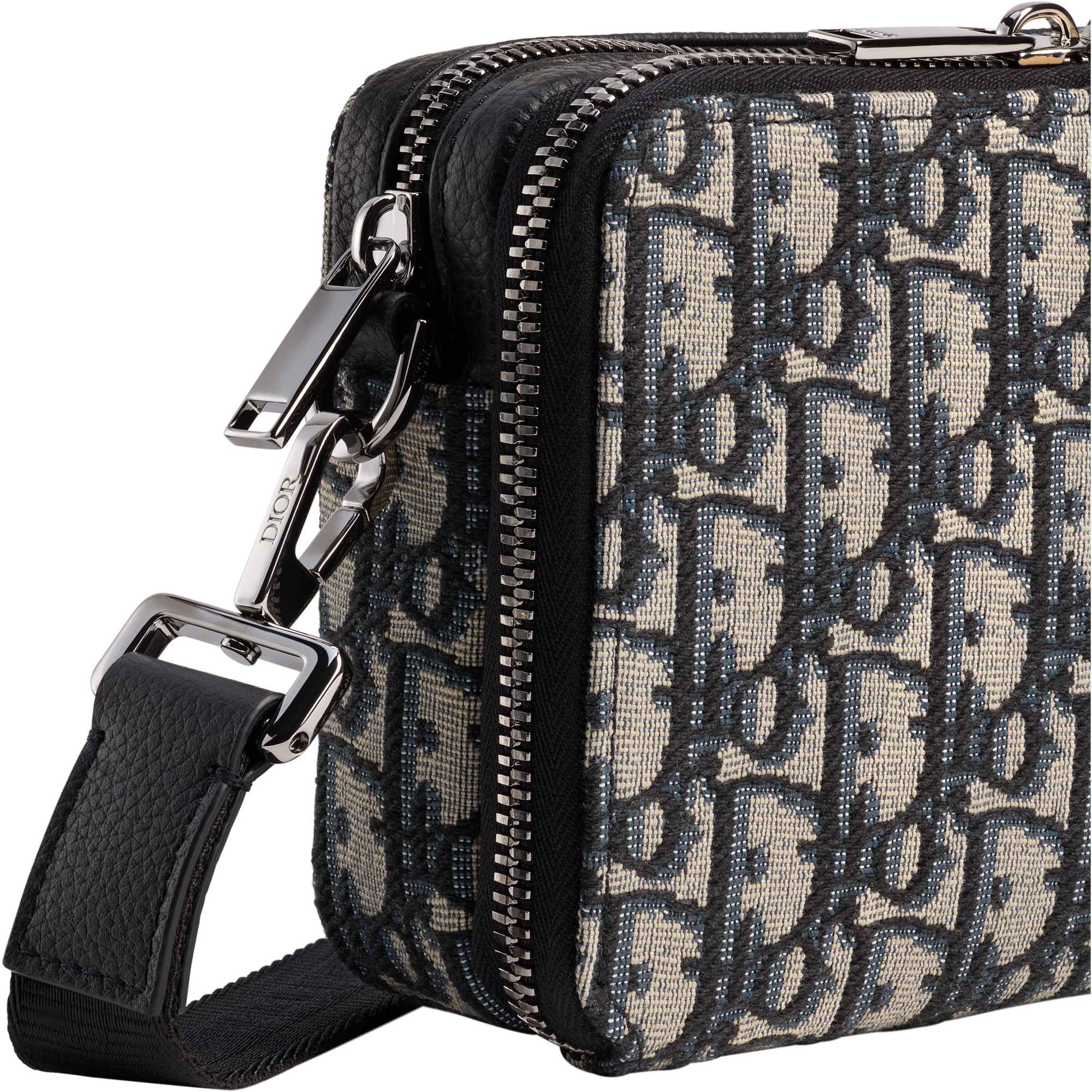 Zipped Pouch with Strap Beige and Black Dior Oblique Jacquard E09