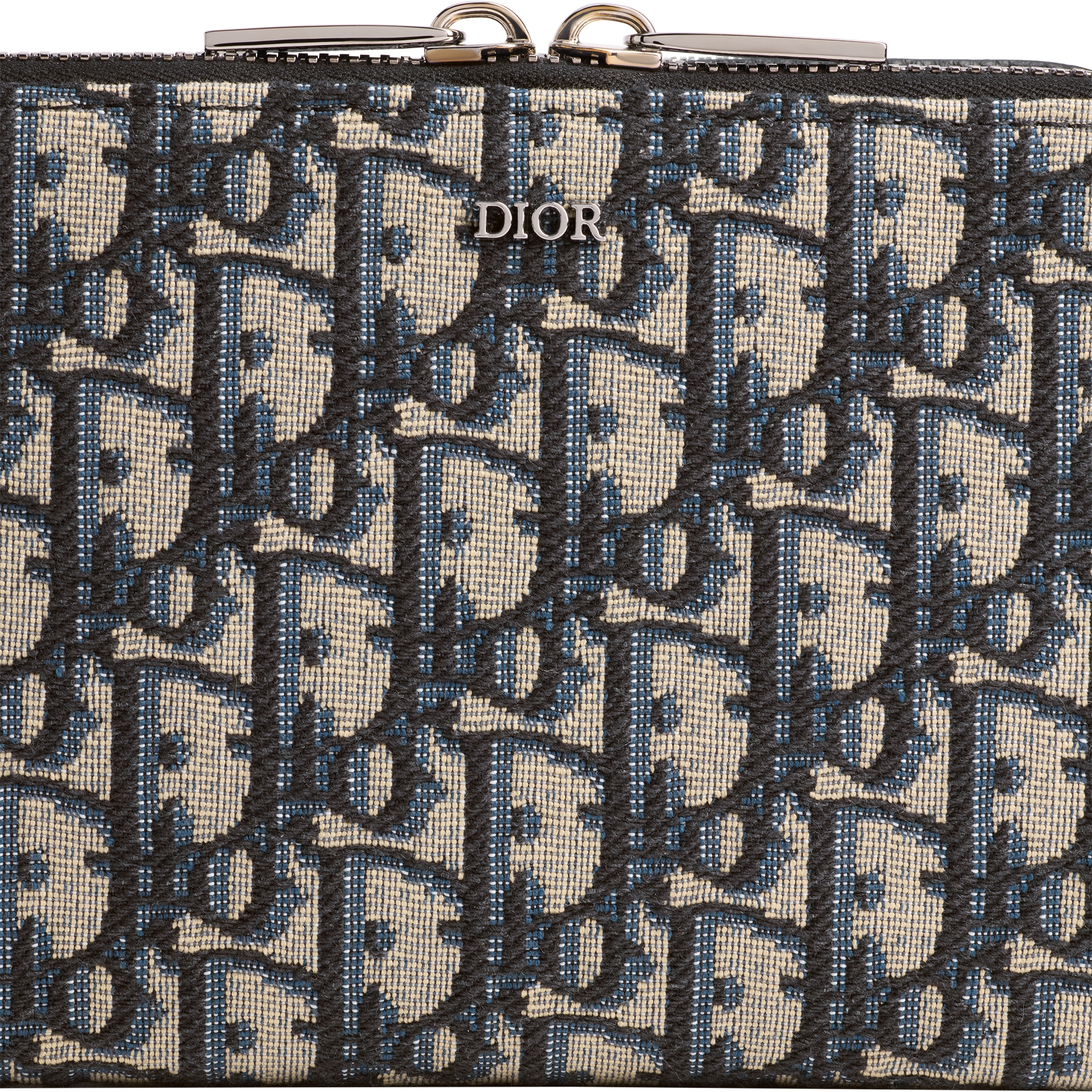 Zipped Pouch with Strap Beige and Black Dior Oblique Jacquard E10
