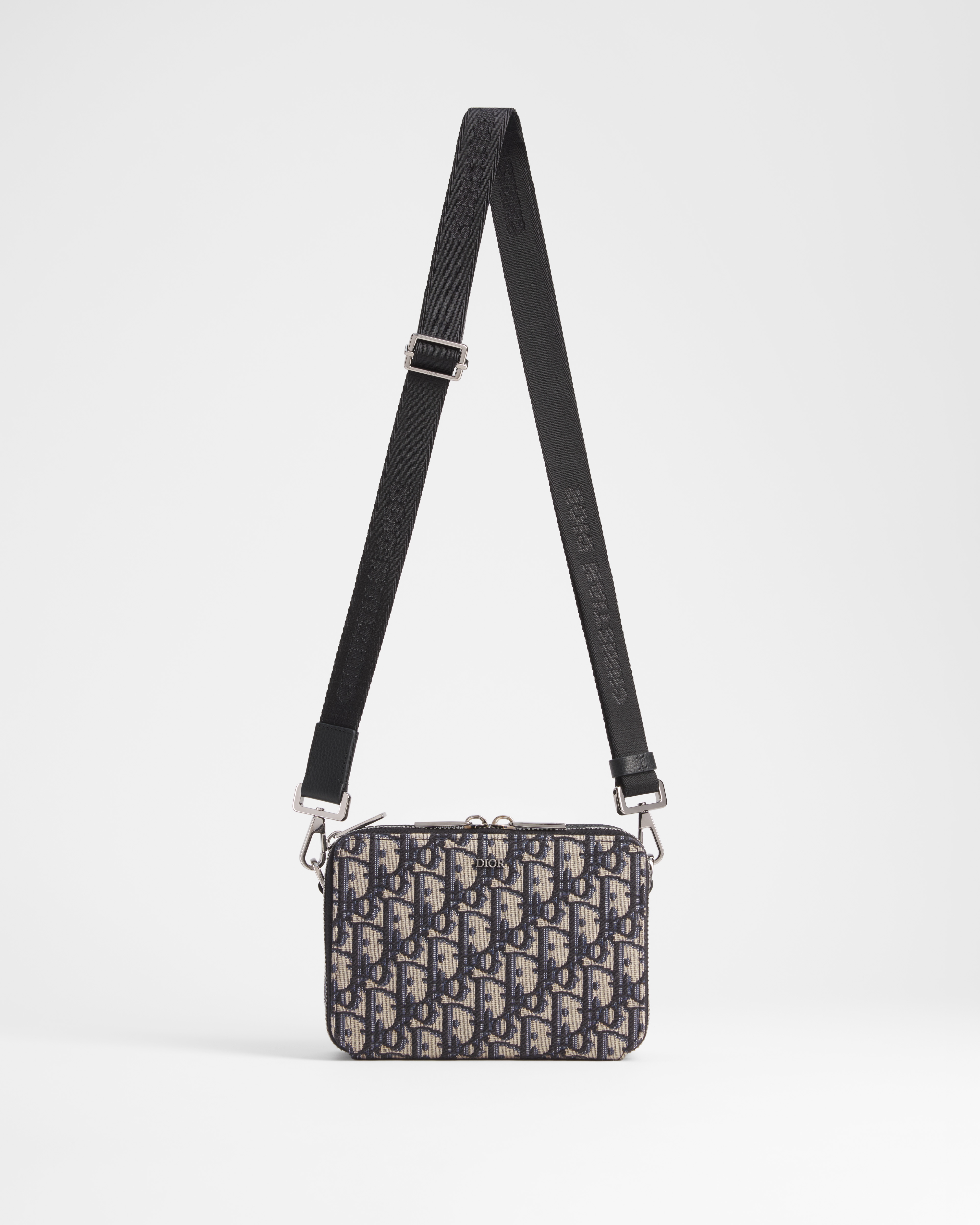 拉鏈小袋連肩帶 米色和黑色 Dior Oblique 圖案緹花 E07