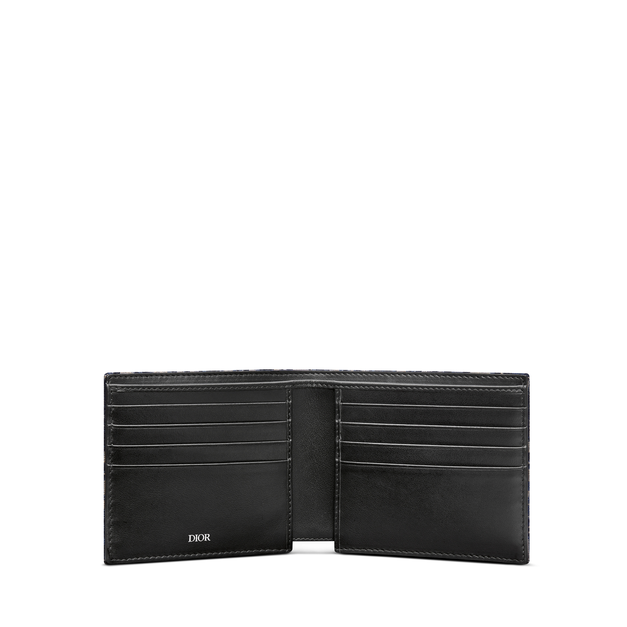 兩摺型銀包 米色和黑色 Dior Oblique 圖案緹花 E07