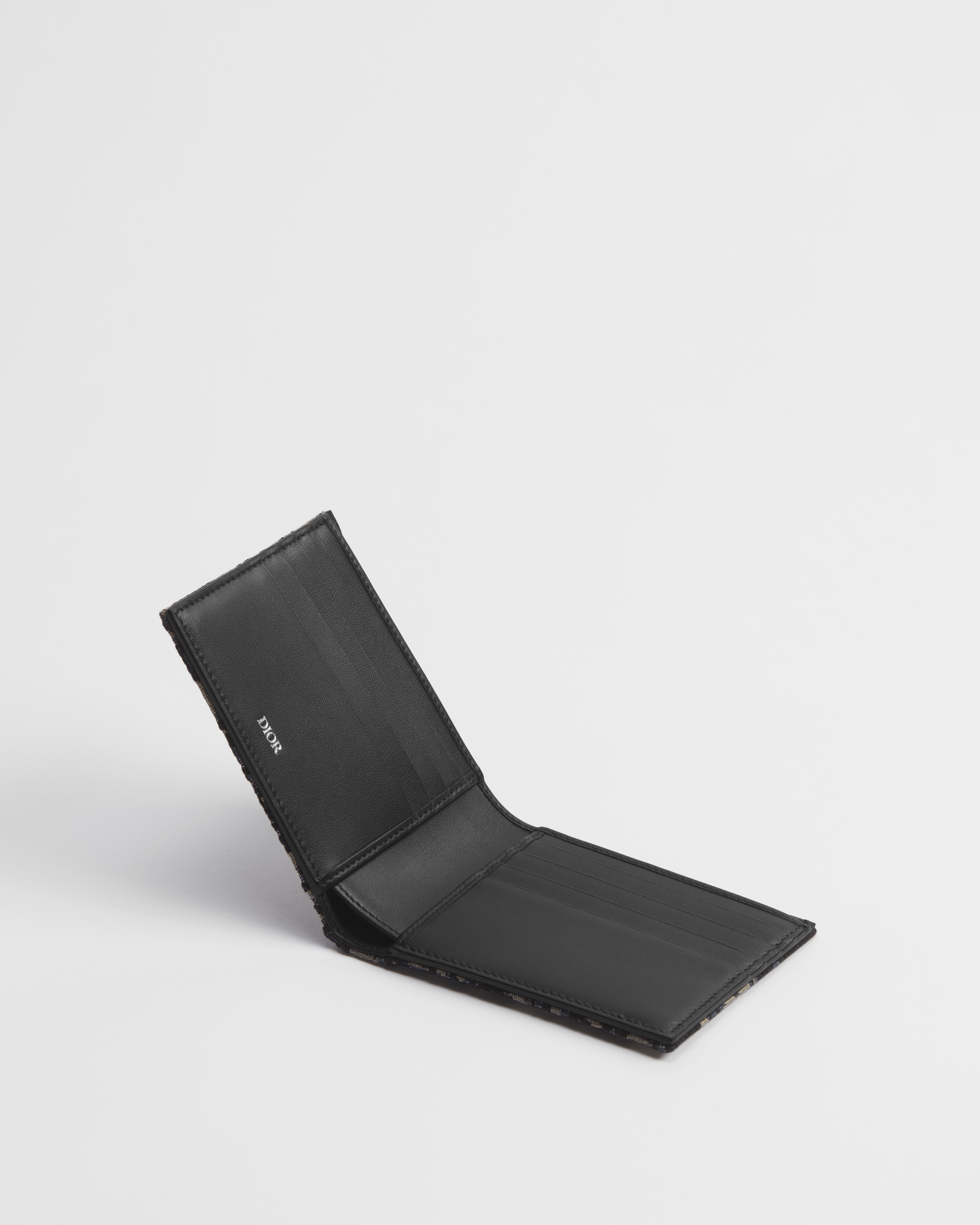 兩摺型銀包 米色和黑色 Dior Oblique 圖案緹花 E06