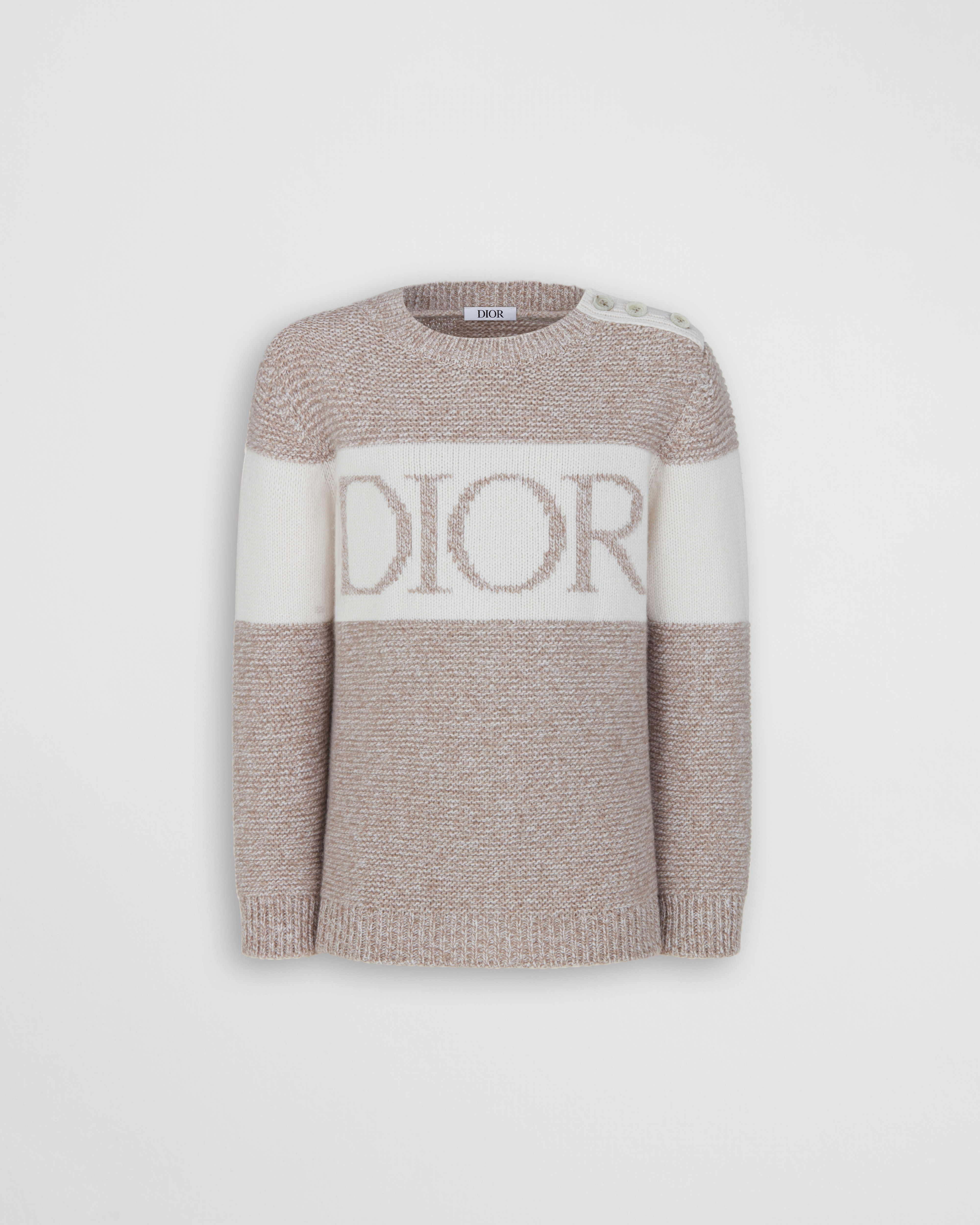 Pullover für Kinder Strick aus einer Mischung mit Wolle und Kaschmir in meliertem Beige E01