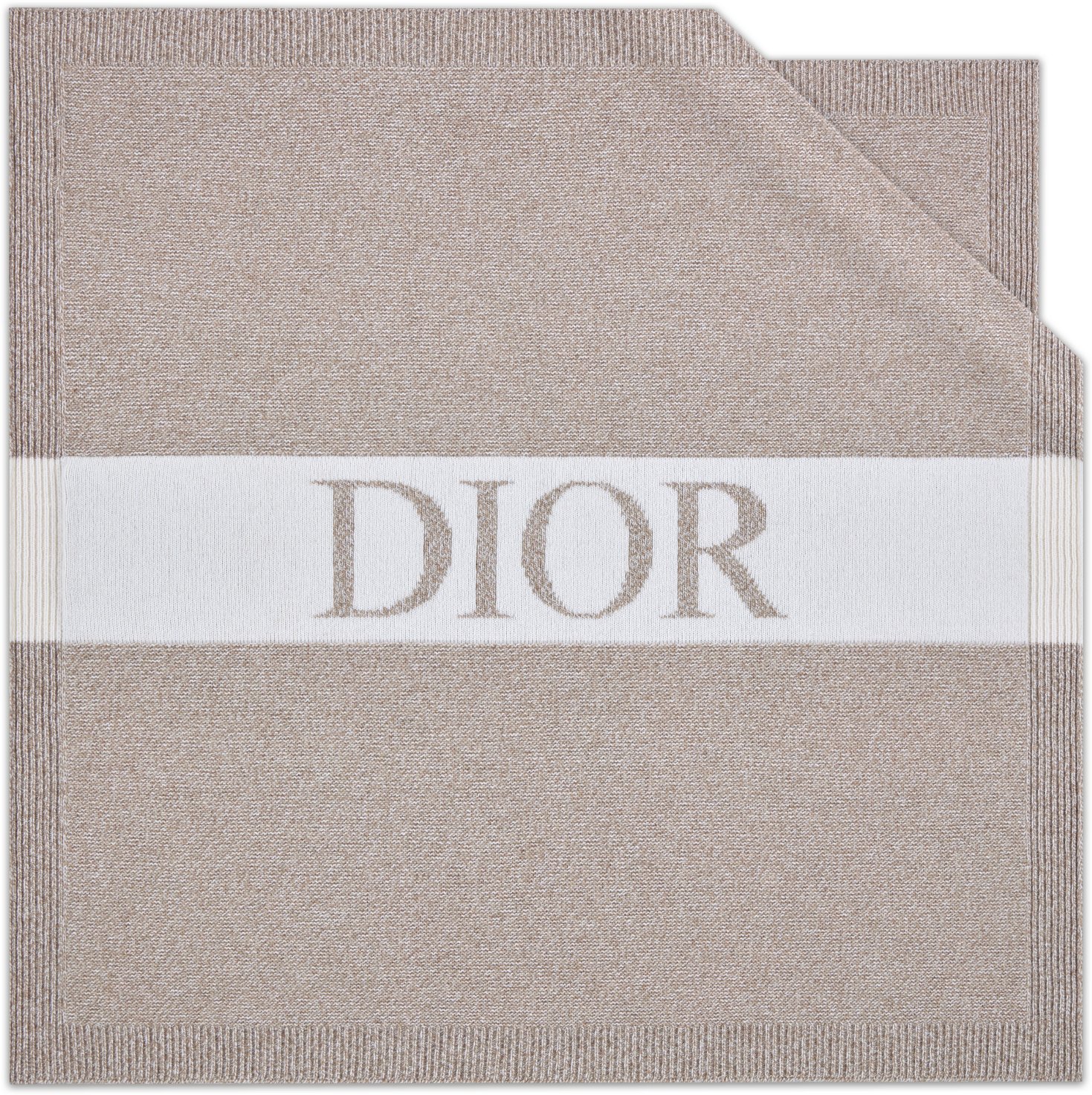 Blanket Heathered Beige and Ivory Wool and Cashmere Tricot Knit DIOR